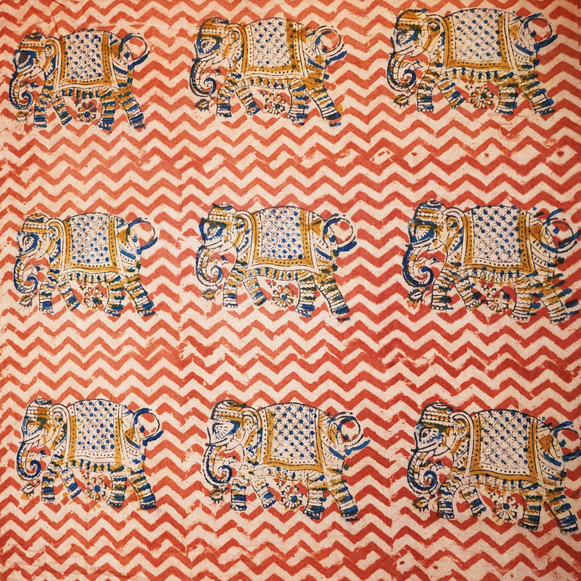 Brick Red Handblock Print Cotton Khadi Fabric MFL-23665