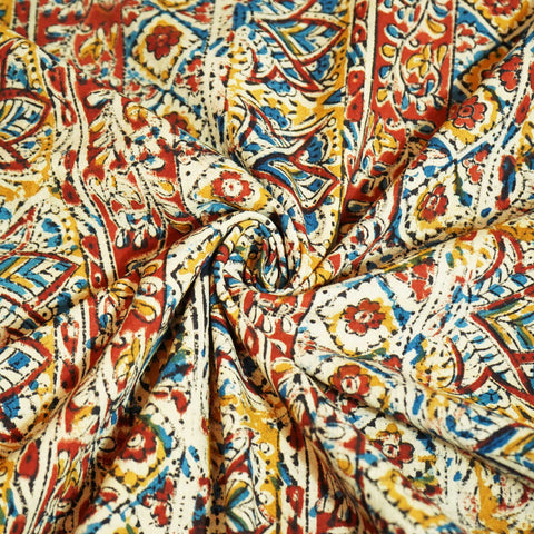 Red Kalamkari Print Cotton Khadi Fabric MFL-23670