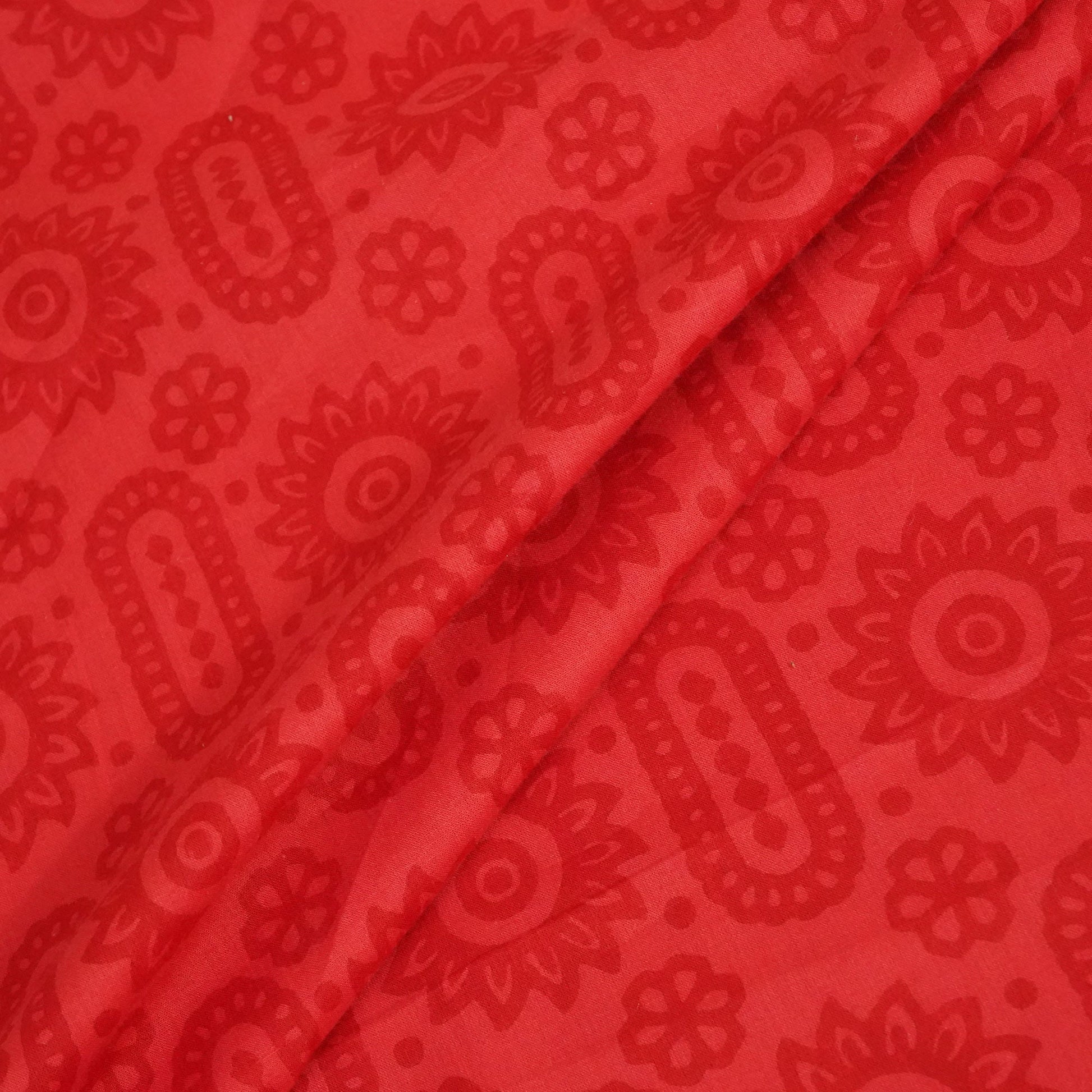Red Floral Print Cotton Fabric MFL-23689