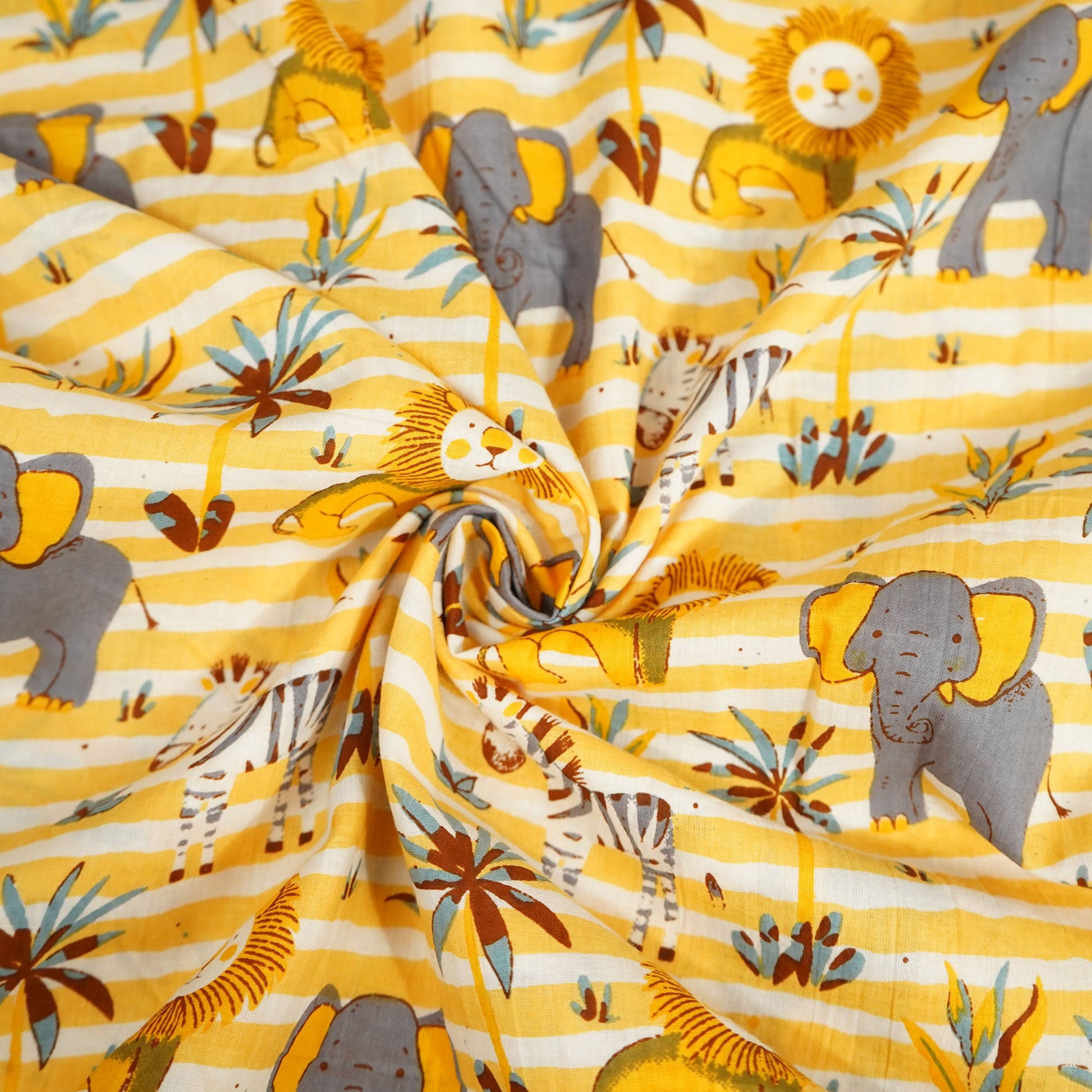 Yellow Kids Print Cotton Fabric MFL-23702
