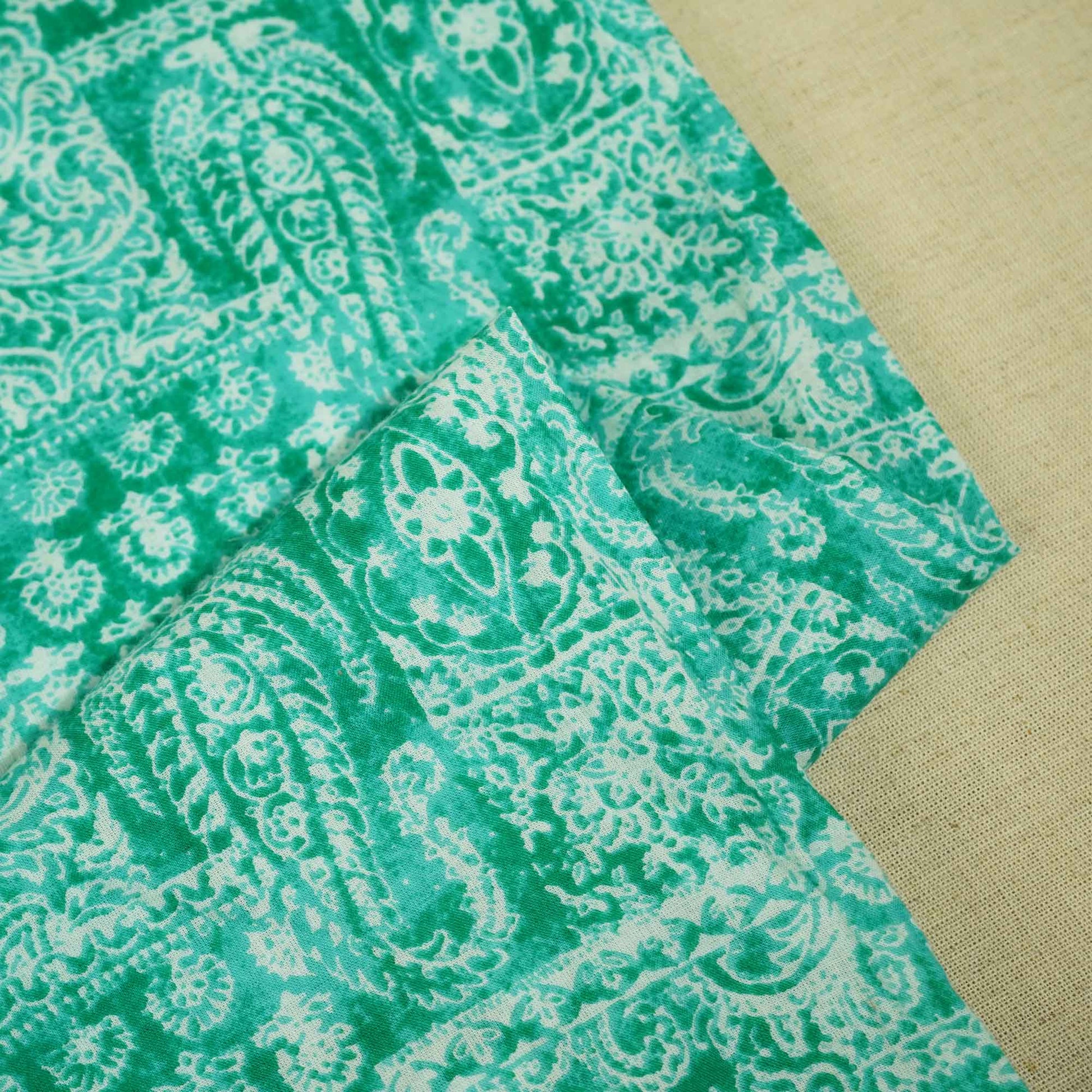 Sea Green Paisley Print Cotton Fabric MFL-23705