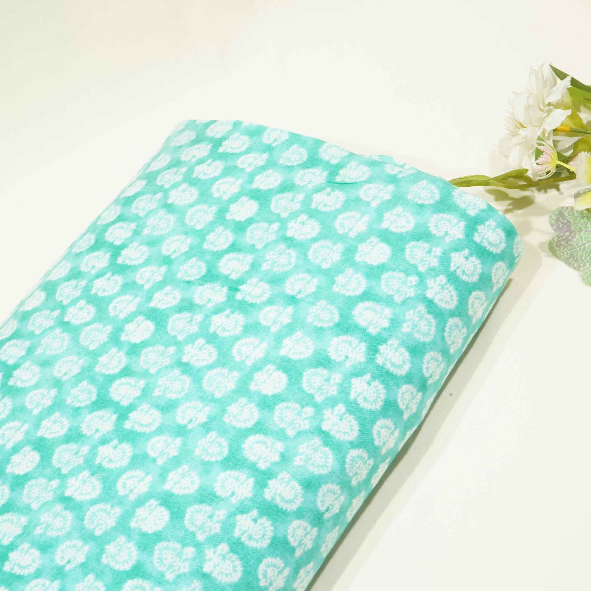 Sea Green Floral Print Cotton Fabric MFL-23706
