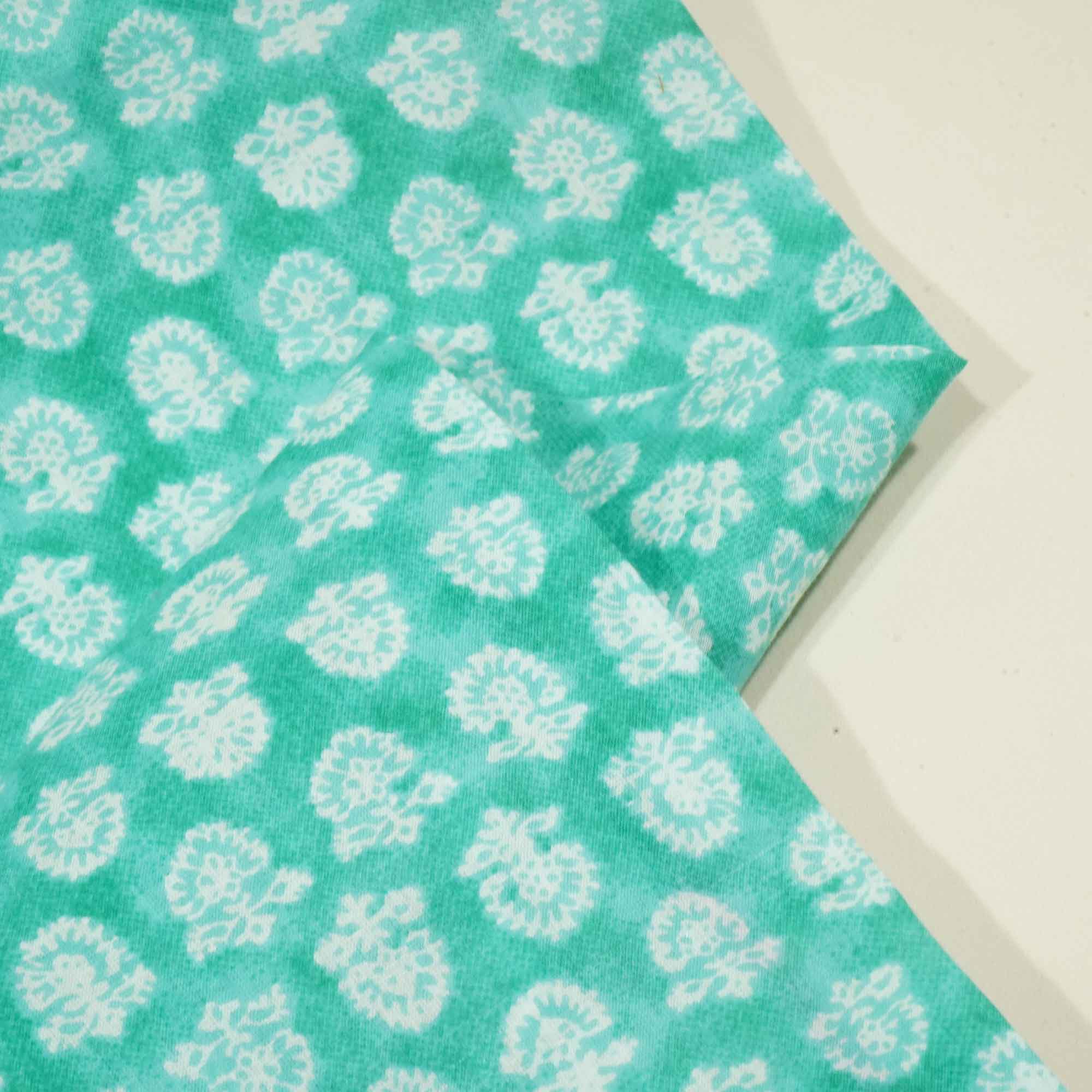 Sea Green Floral Print Cotton Fabric MFL-23706