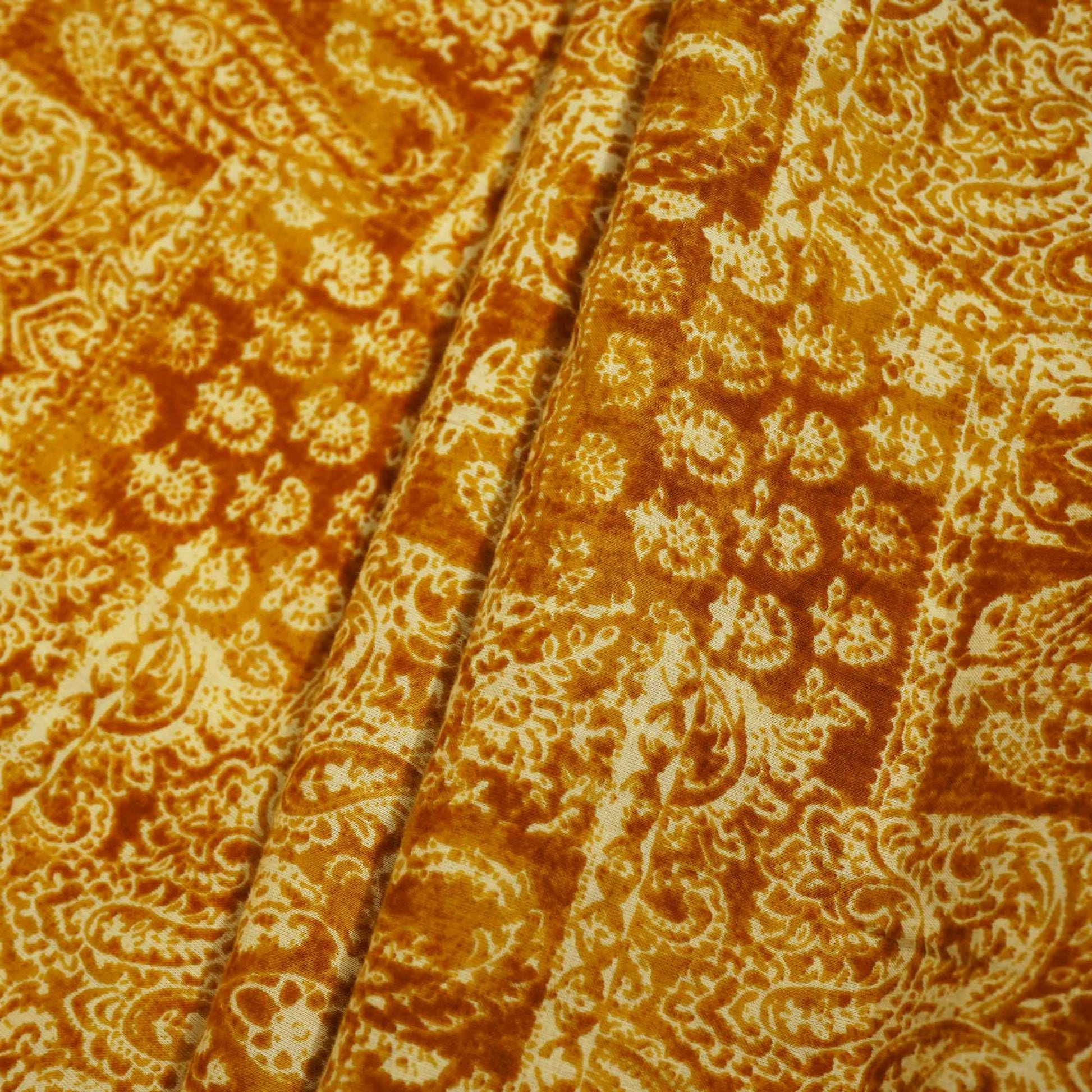 Mustard Paisley Print Cotton Fabric MFL-23726