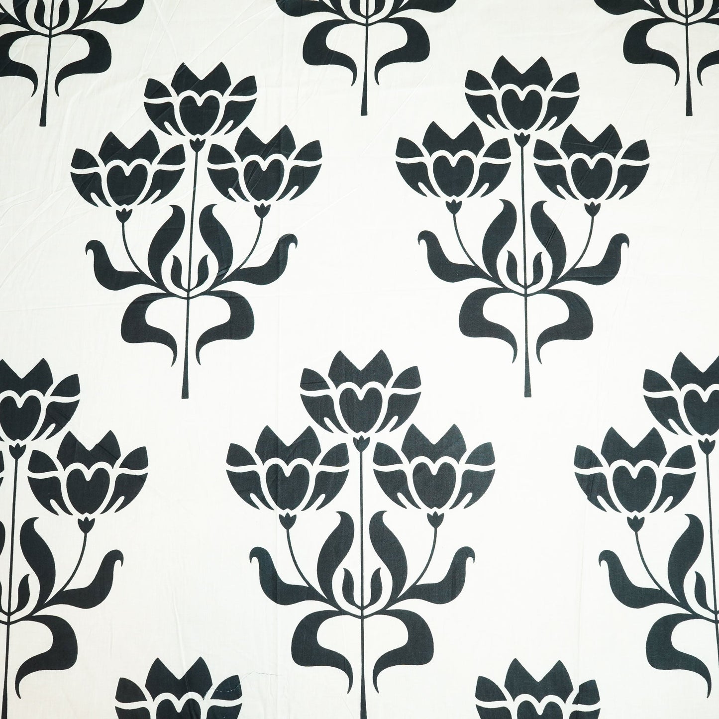 White & Black Tropical Print Cotton Fabric MFL-23730