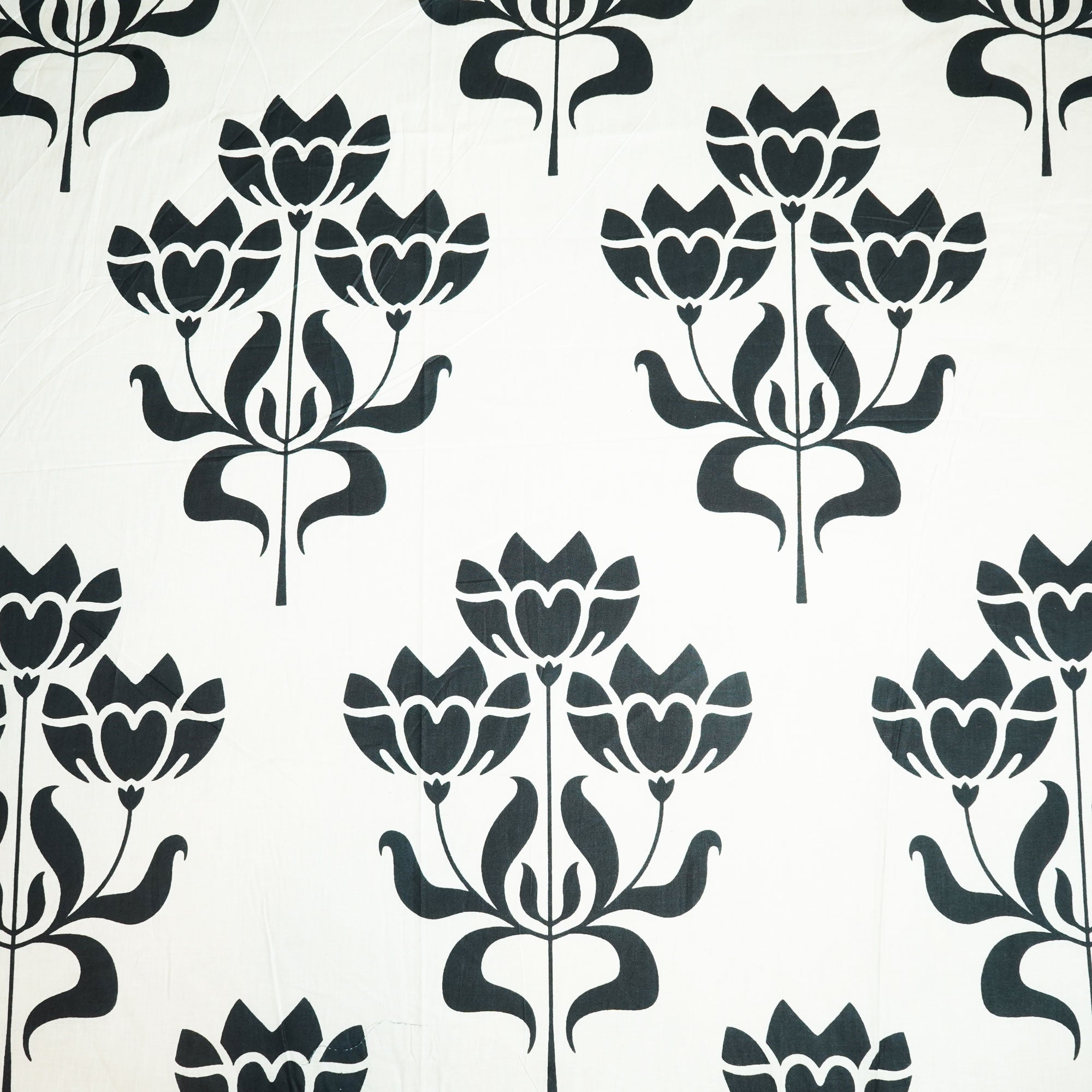 White & Black Tropical Print Cotton Fabric MFL-23730