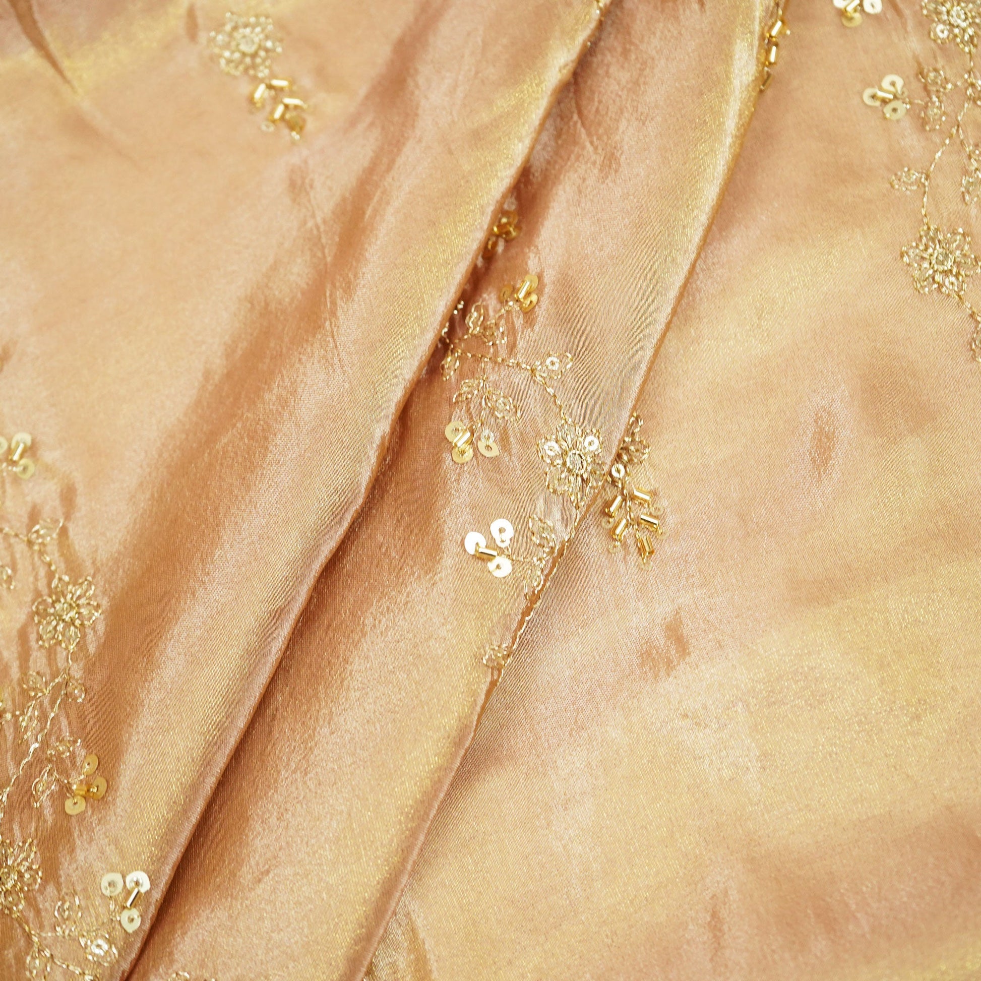 Brown Cutdana & Pearl Zari Embroidery Tissue Fabric AF-23742