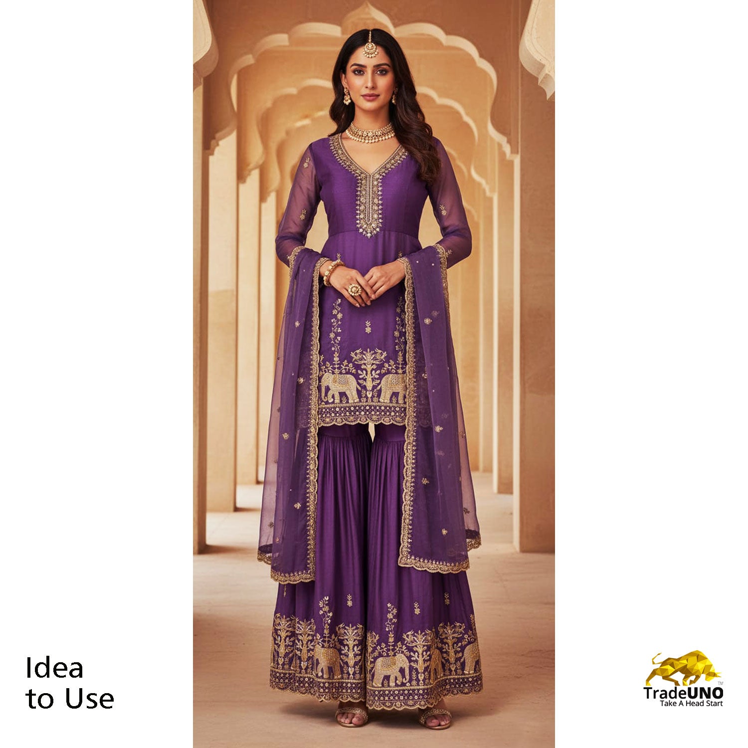 Purple Cutdana & Pearl Zari Embroidery Tissue Fabric AF-23744 - TradeUNO