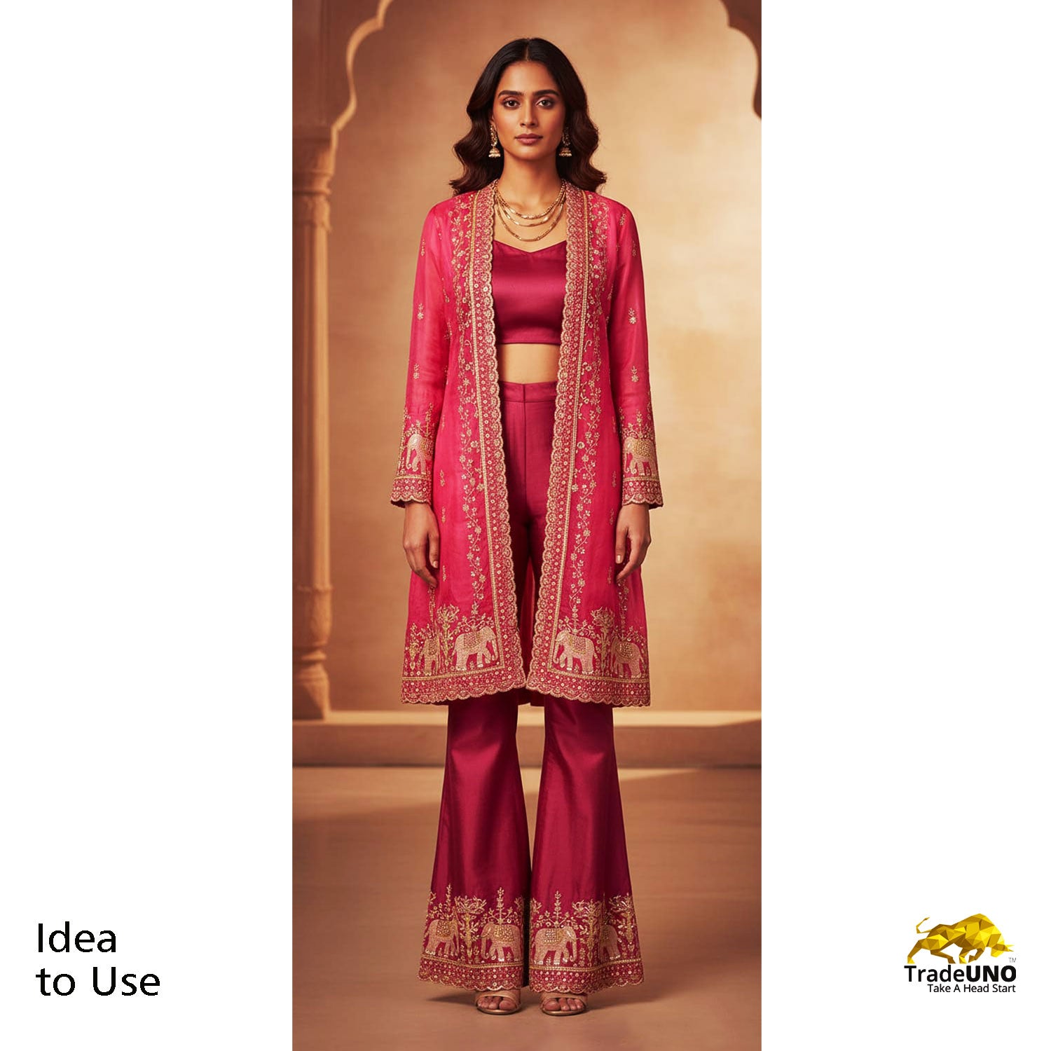 Pink Cutdana & Pearl Zari Embroidery Tissue Fabric AF-23745 - TradeUNO