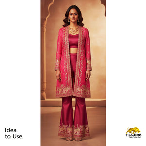 Pink Cutdana & Pearl Zari Embroidery Tissue Fabric AF-23745 - TradeUNO
