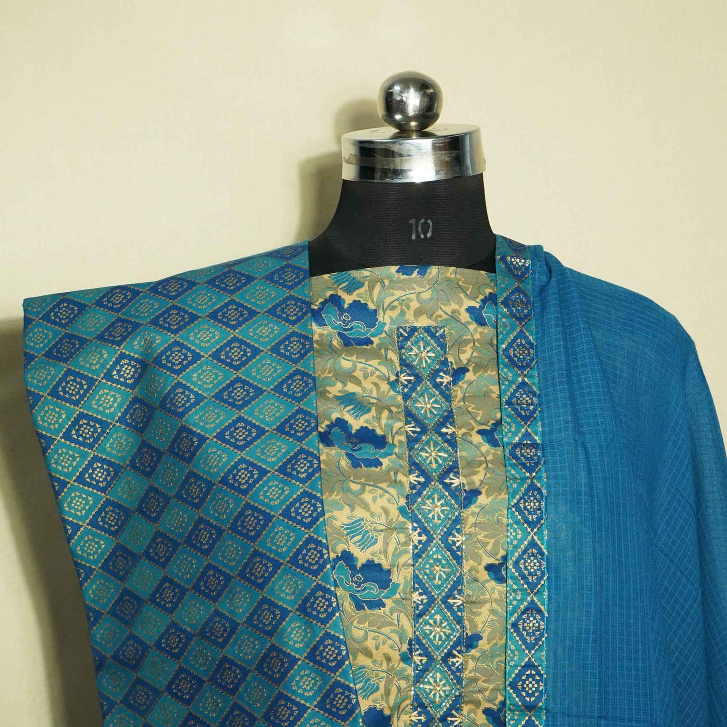 Blue Floral Foil Print With Embroidery Suit Set With Dupatta PB-23748  