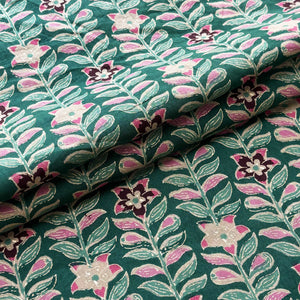 Green Floral Foil Print Cotton Fabric PB-23758