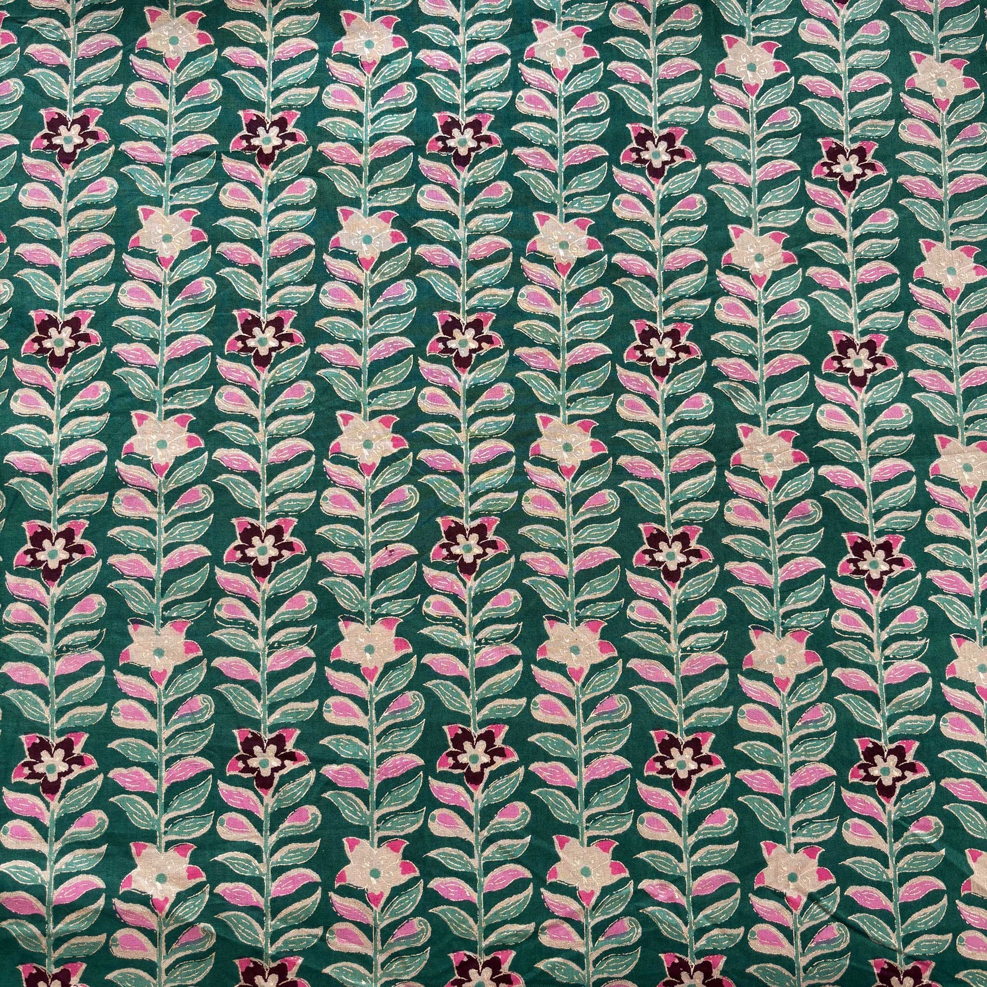Green Floral Foil Print Cotton Fabric PB-23758