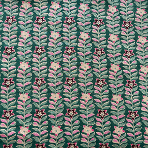 Green Floral Foil Print Cotton Fabric PB-23758