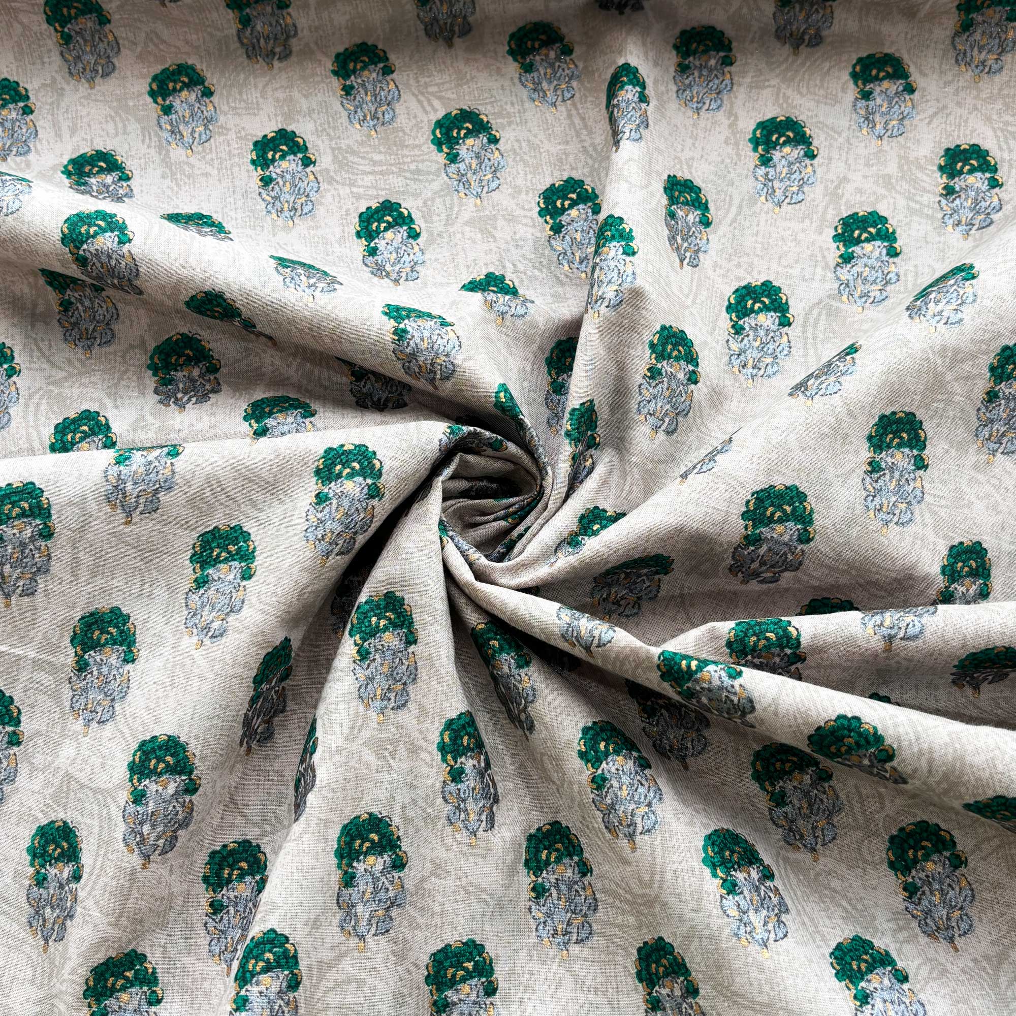 Grey Handblock Foil Print Cotton Fabric PB-23761