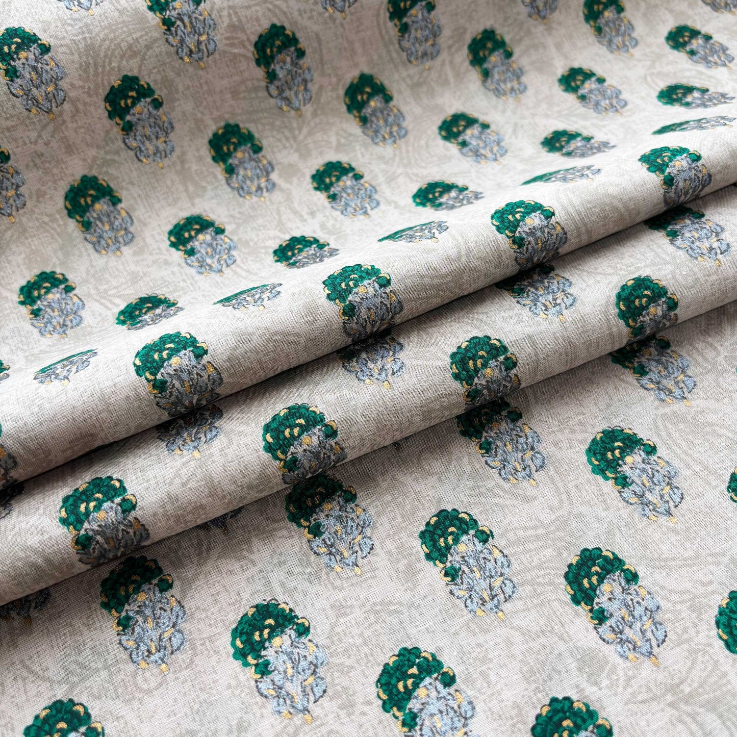 Grey Handblock Foil Print Cotton Fabric PB-23761