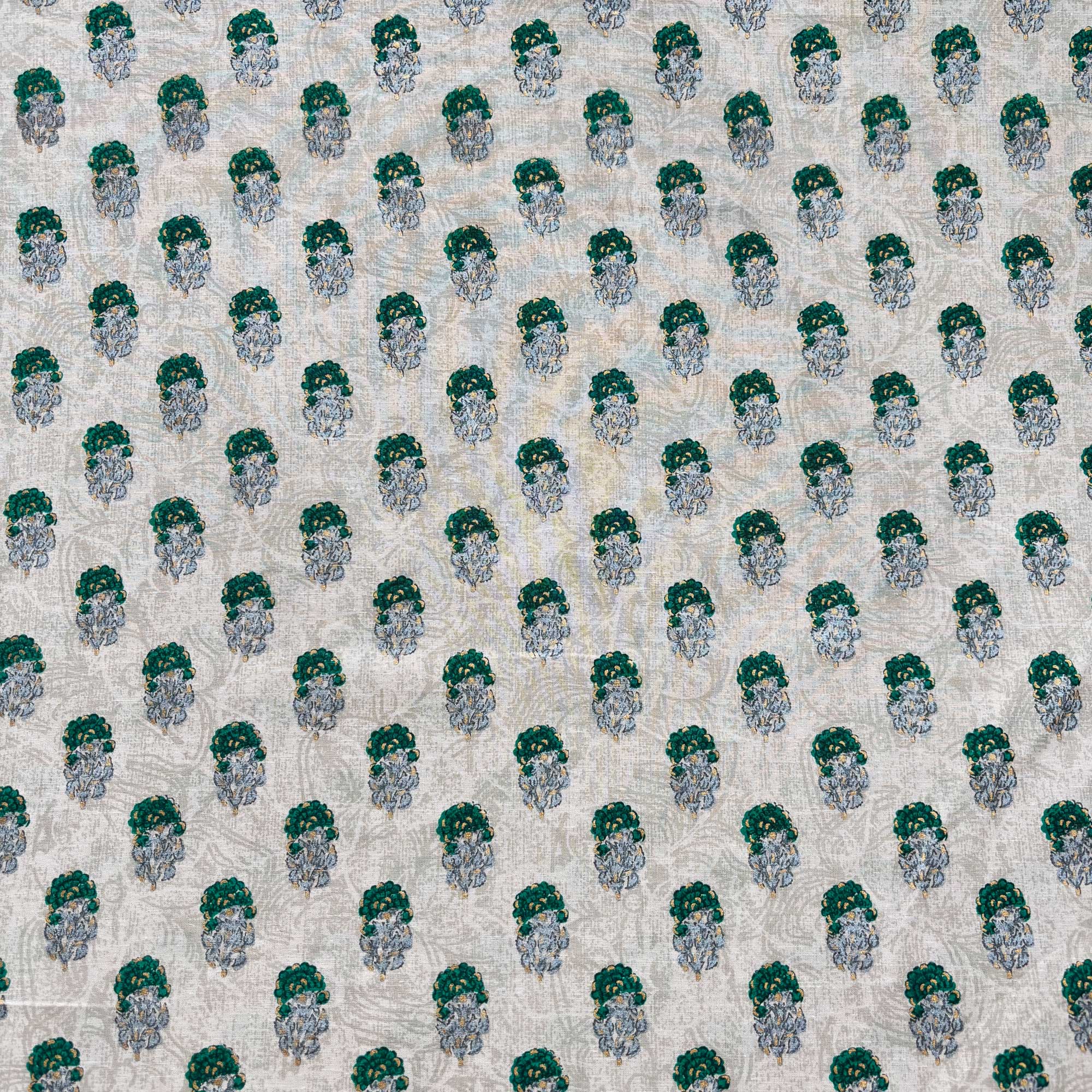 Grey Handblock Foil Print Cotton Fabric PB-23761