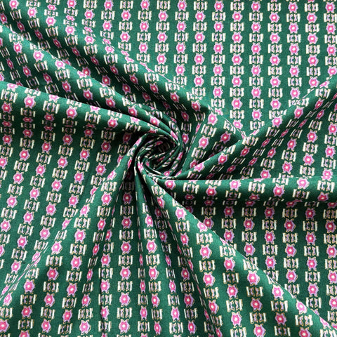 Dark Green Geometrical Print Cotton Fabric PB-23764