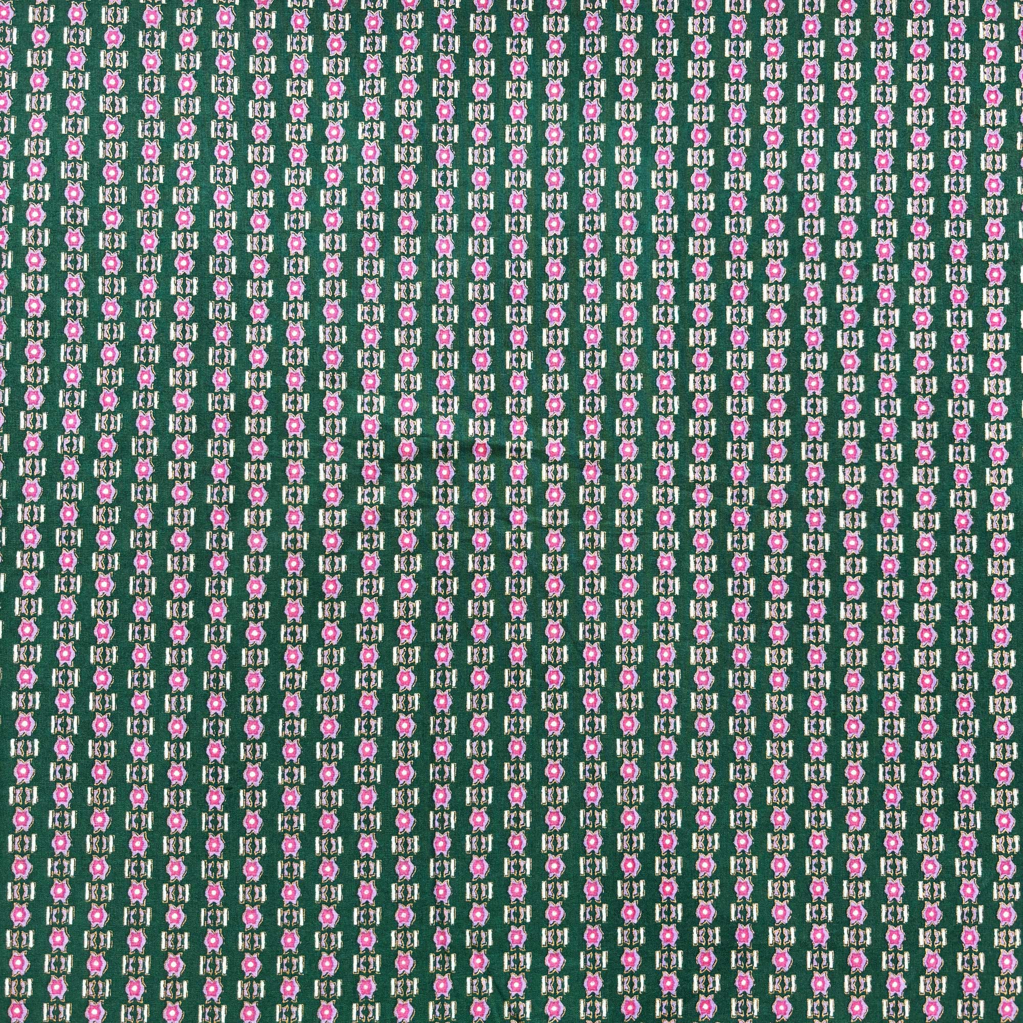 Dark Green Geometrical Print Cotton Fabric PB-23764