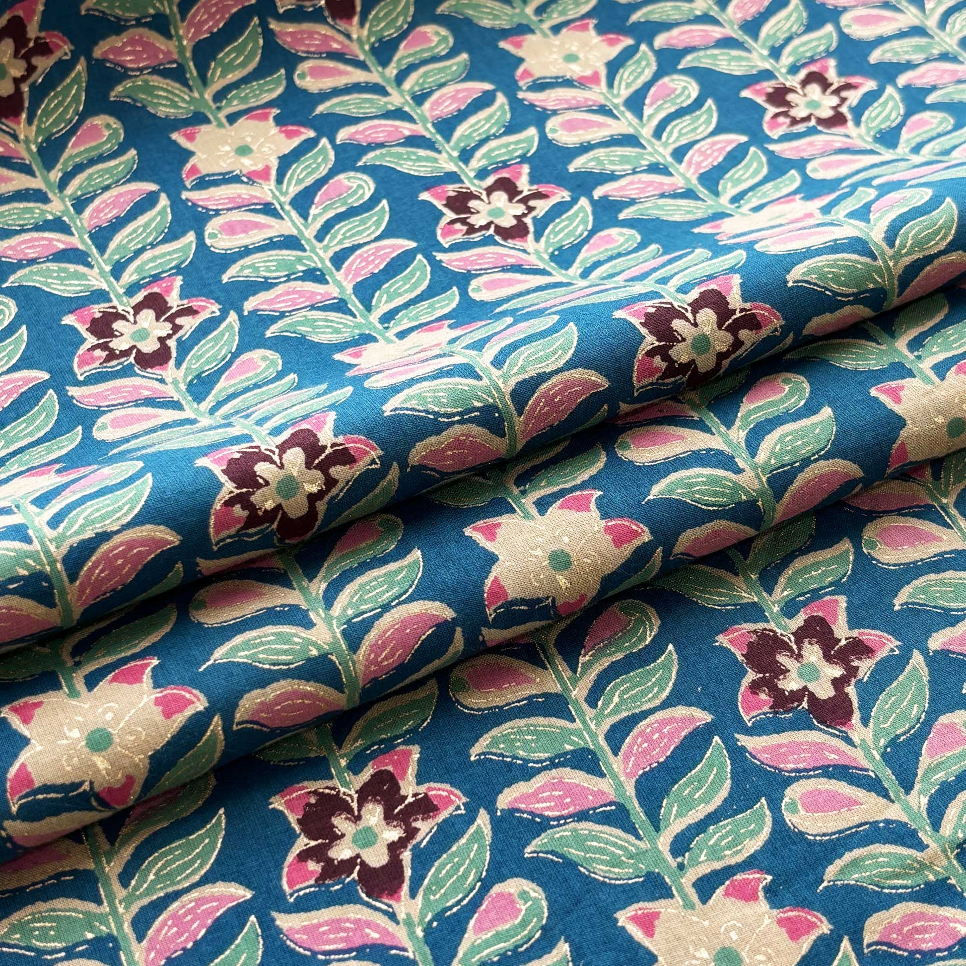 Blue Foil Print Cotton Fabric PB-23767
