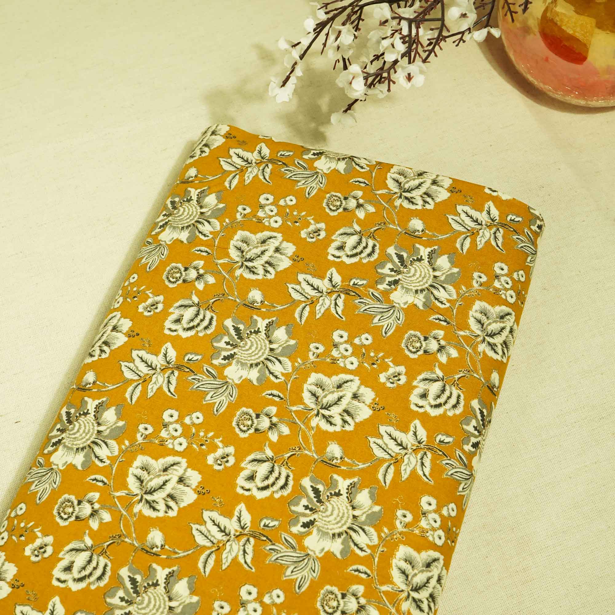 Mustard Foil Print Cotton Fabric PB-23770
