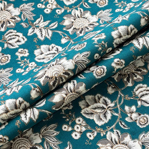 Green Floral Foil Print Cotton Fabric PB-23771