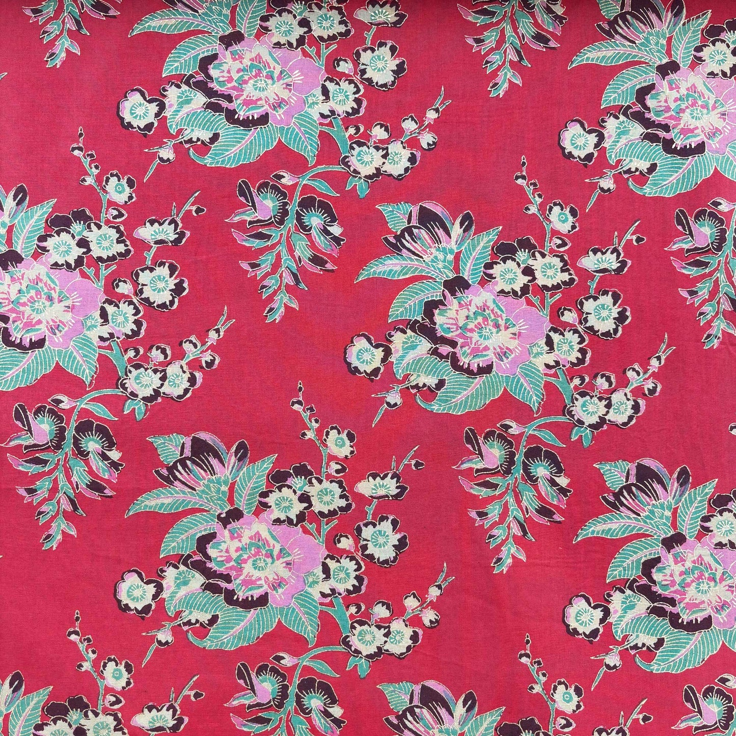 Red Floral Foil Print Cotton Fabric PB-23773