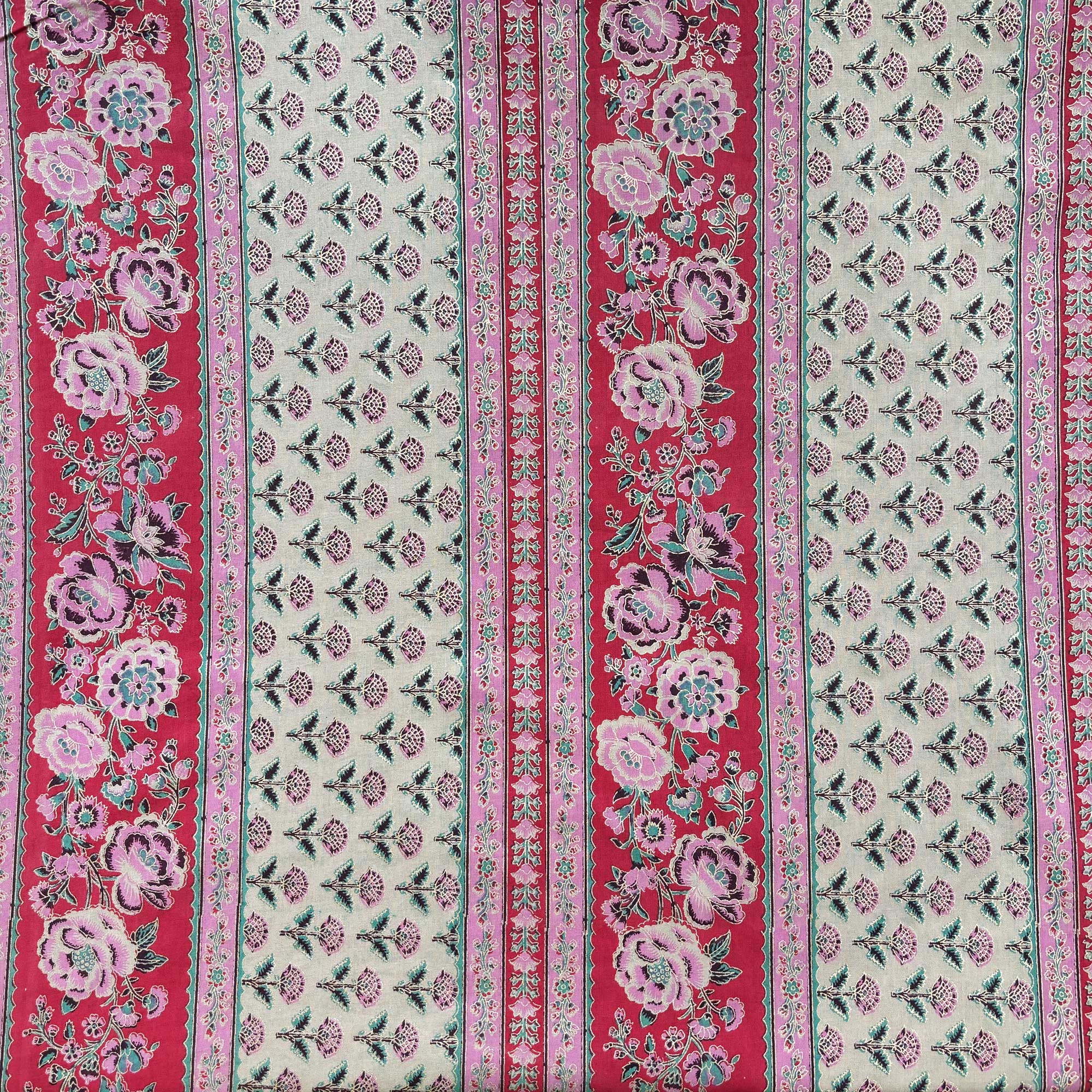 Red Floral Foil Print Cotton Fabric PB-23774