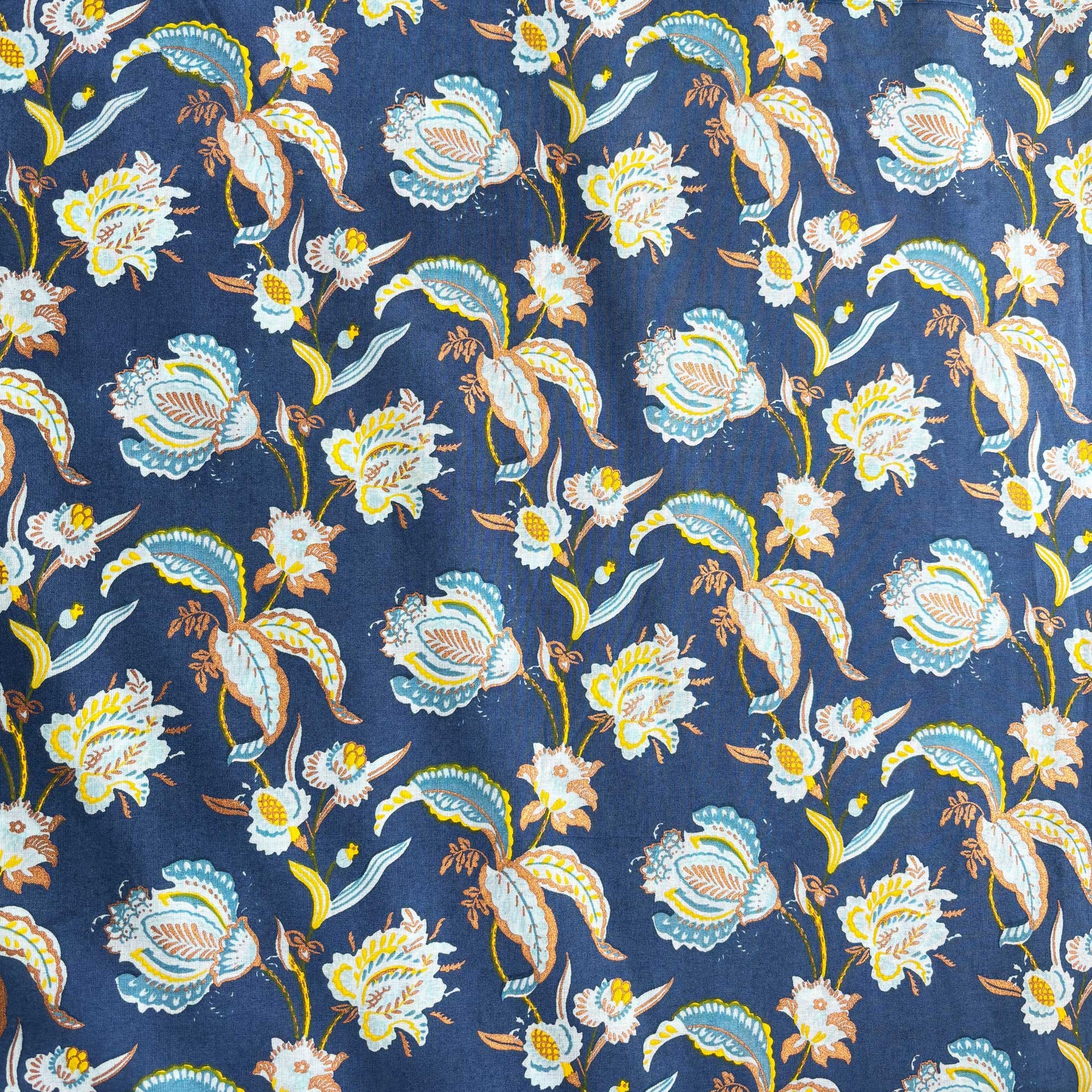 Blue Floral Foil Print  Cotton Fabric PB-23777