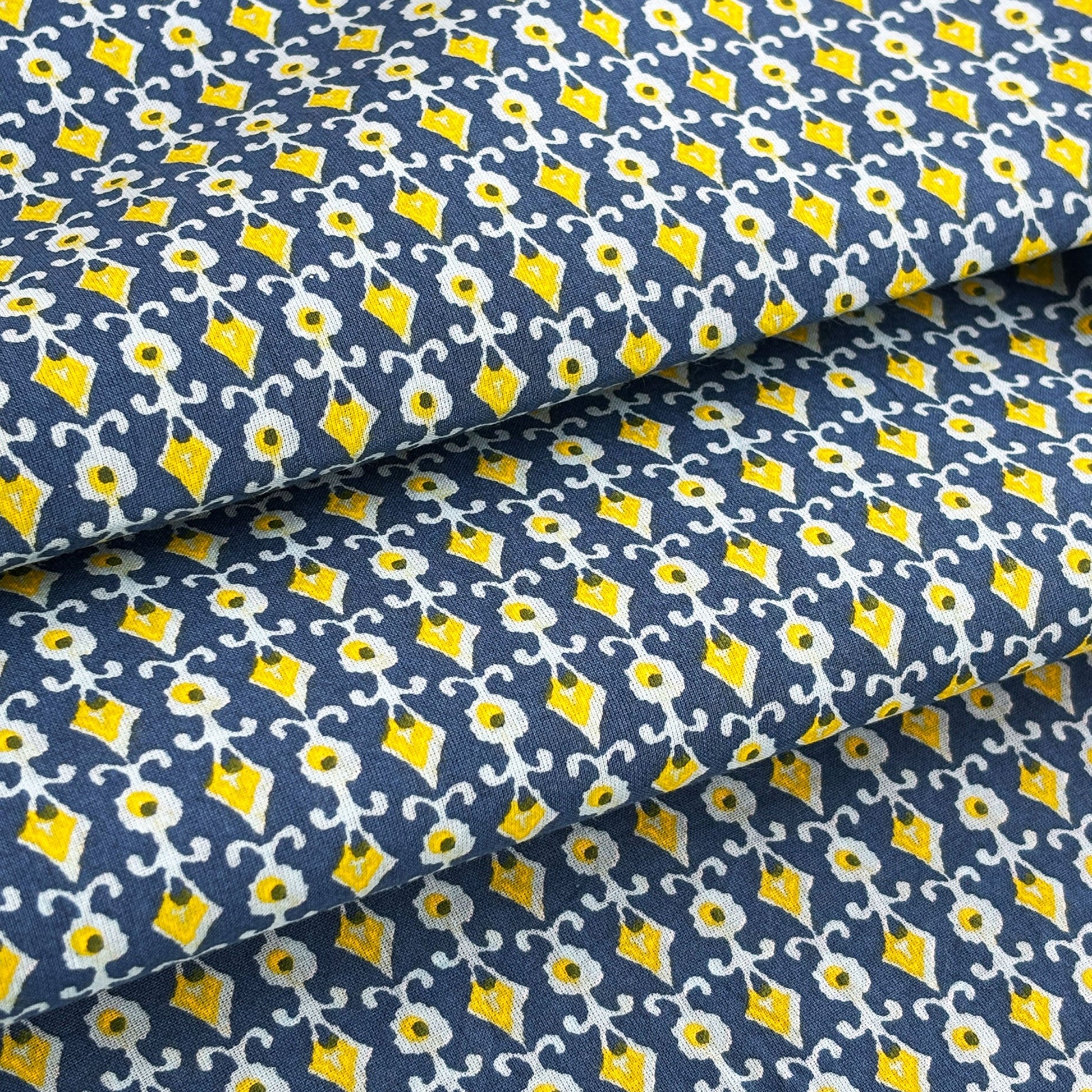Blue Geometrical Print Cotton Fabric PB-23778