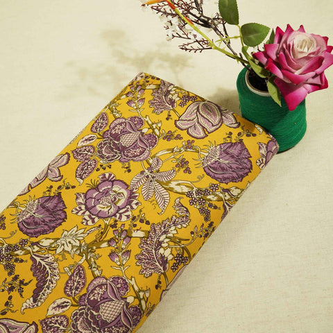 Mustard Floral Print Cotton Fabric PB-23780