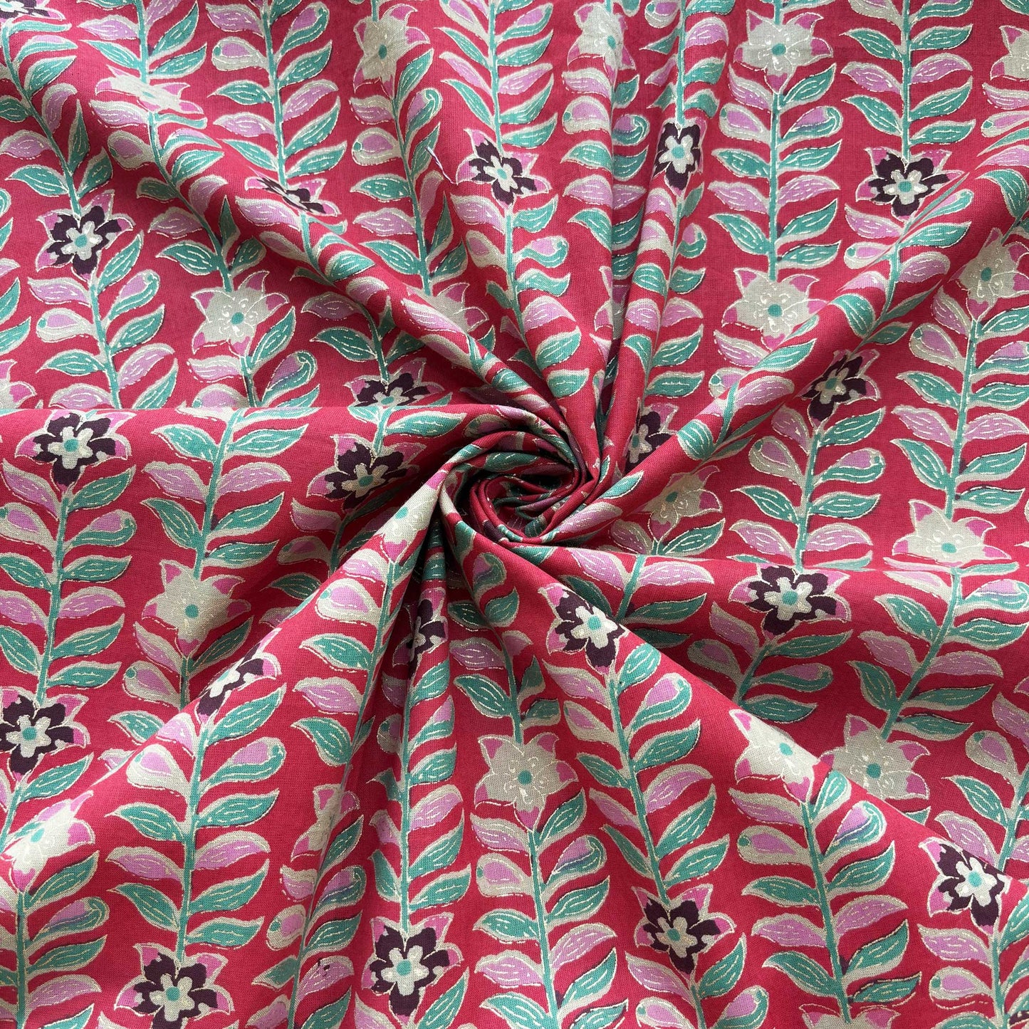 Red Floral Foil Print Cotton Fabric PB-23781