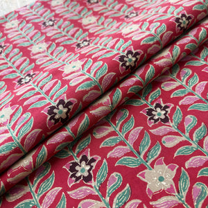 Red Floral Foil Print Cotton Fabric PB-23781