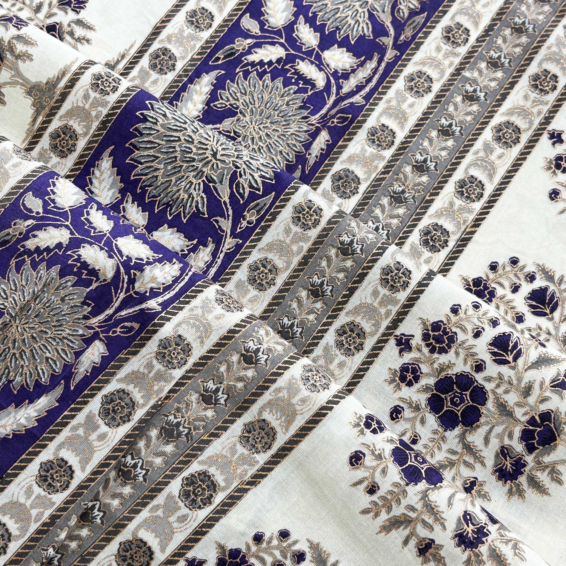 Purple Floral Foil Print Cotton Fabric PB-23782