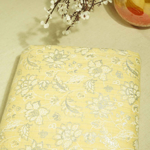 Yellow Floral Print Lurex Cotton Fabric PB-23791