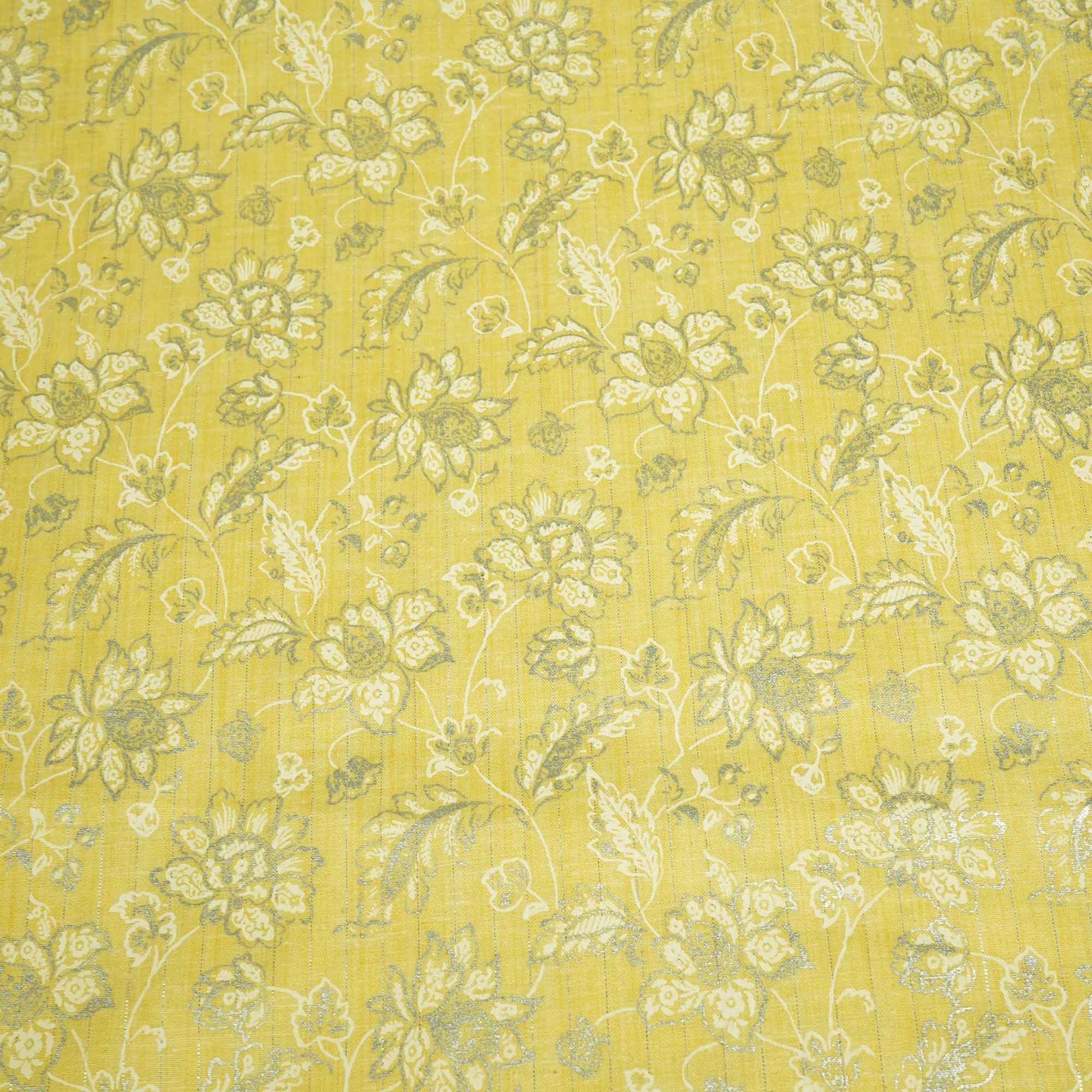 Yellow Floral Print Lurex Cotton Fabric PB-23791