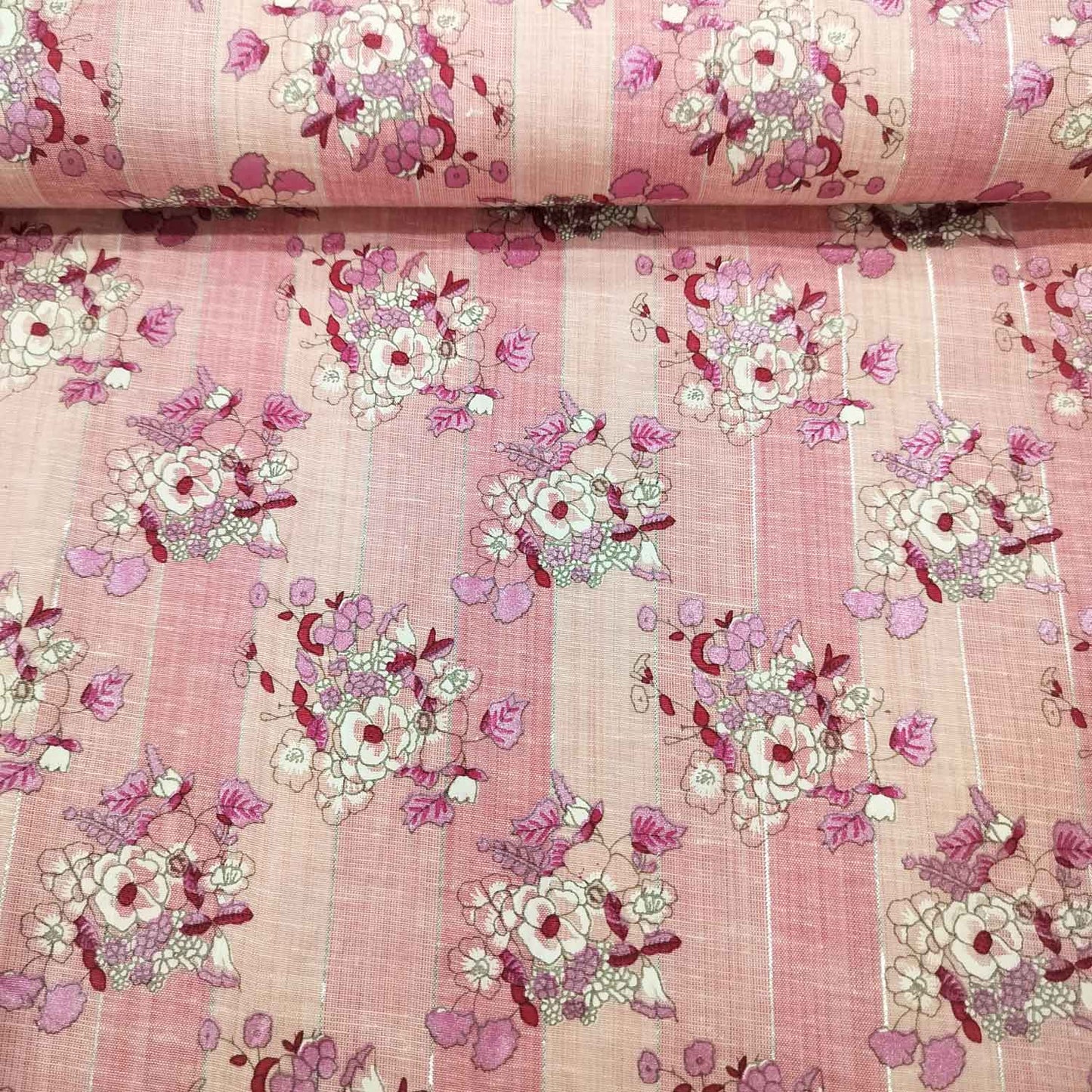 Pink Floral Print Lurex Cotton Fabric PB-23793