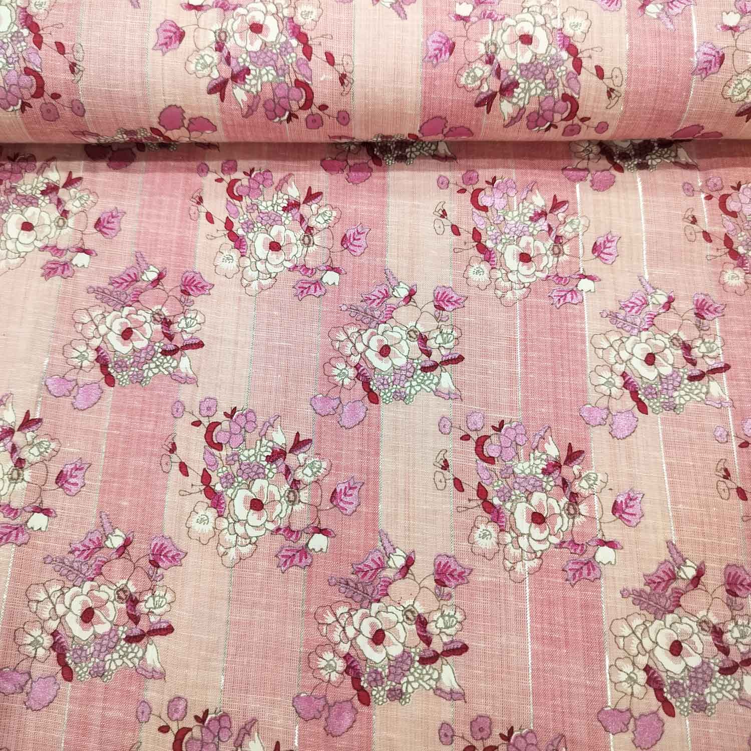 Pink Floral Print Lurex Cotton Fabric PB-23793