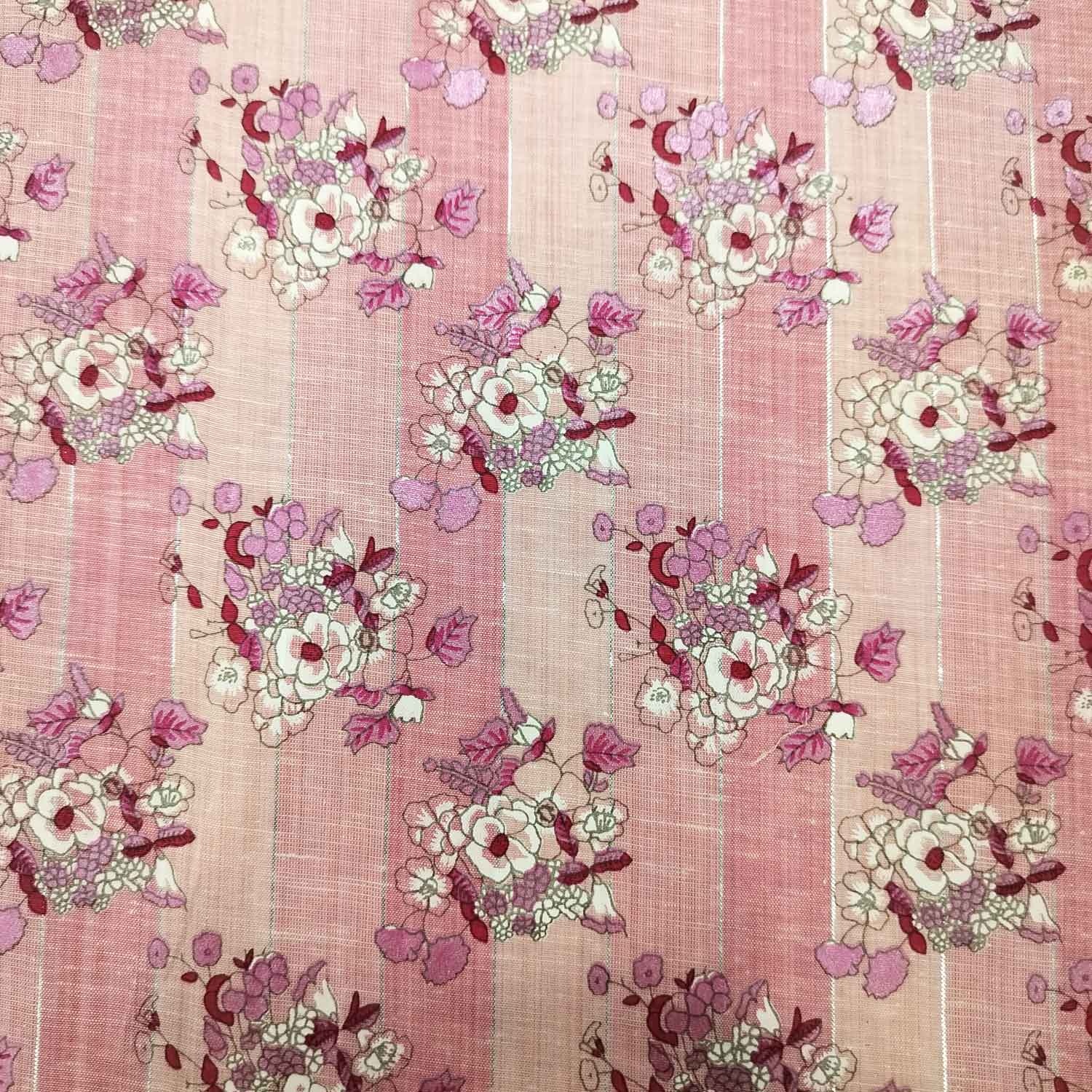 Pink Floral Print Lurex Cotton Fabric PB-23793