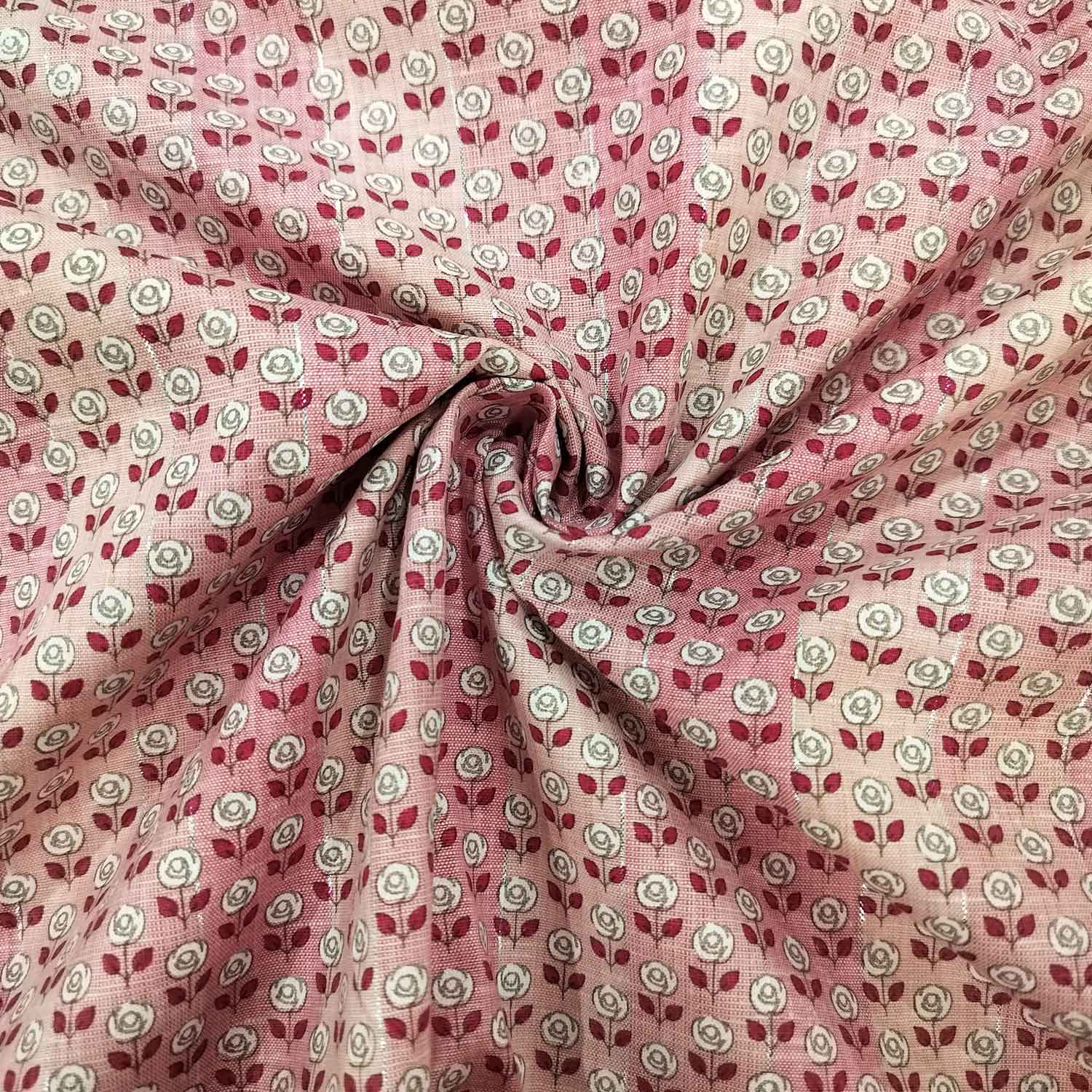 Pink Floral Print Lurex Cotton Fabric PB-23794