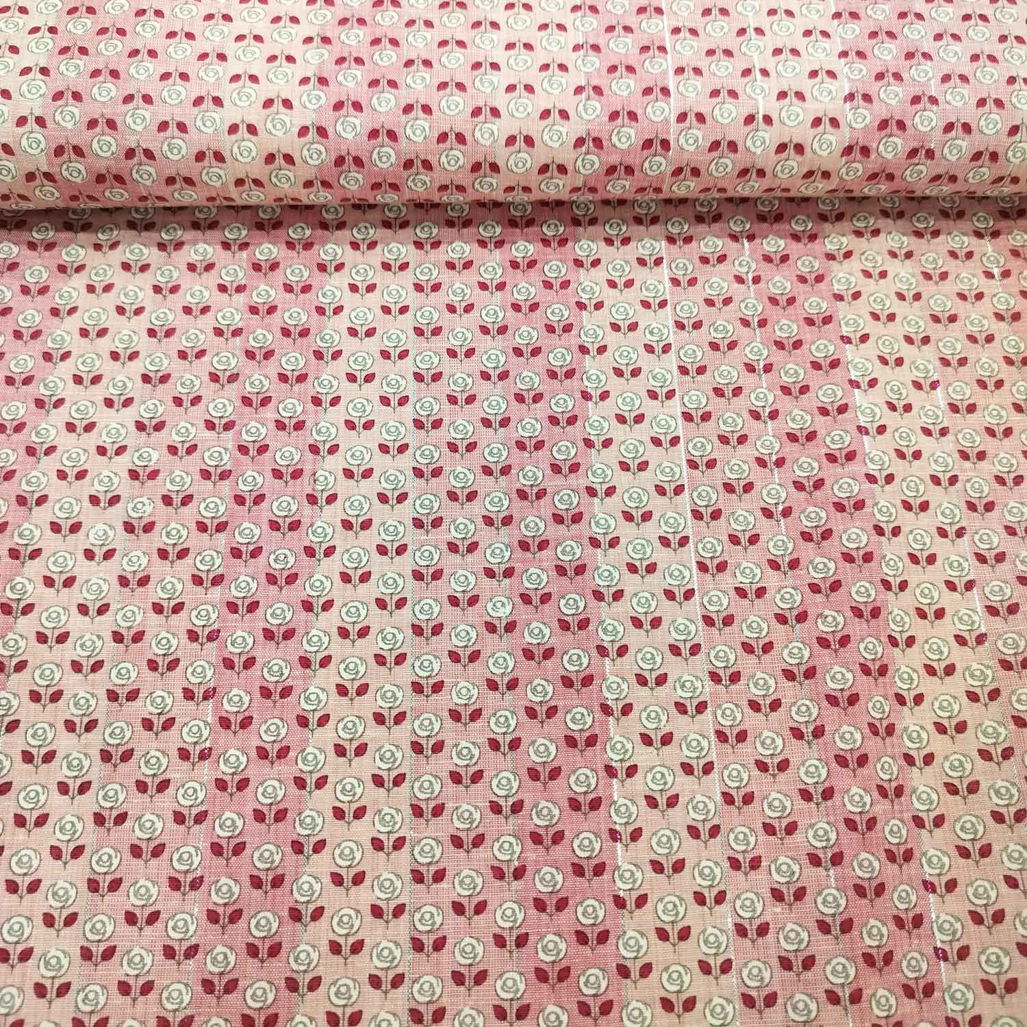 Pink Floral Print Lurex Cotton Fabric PB-23794
