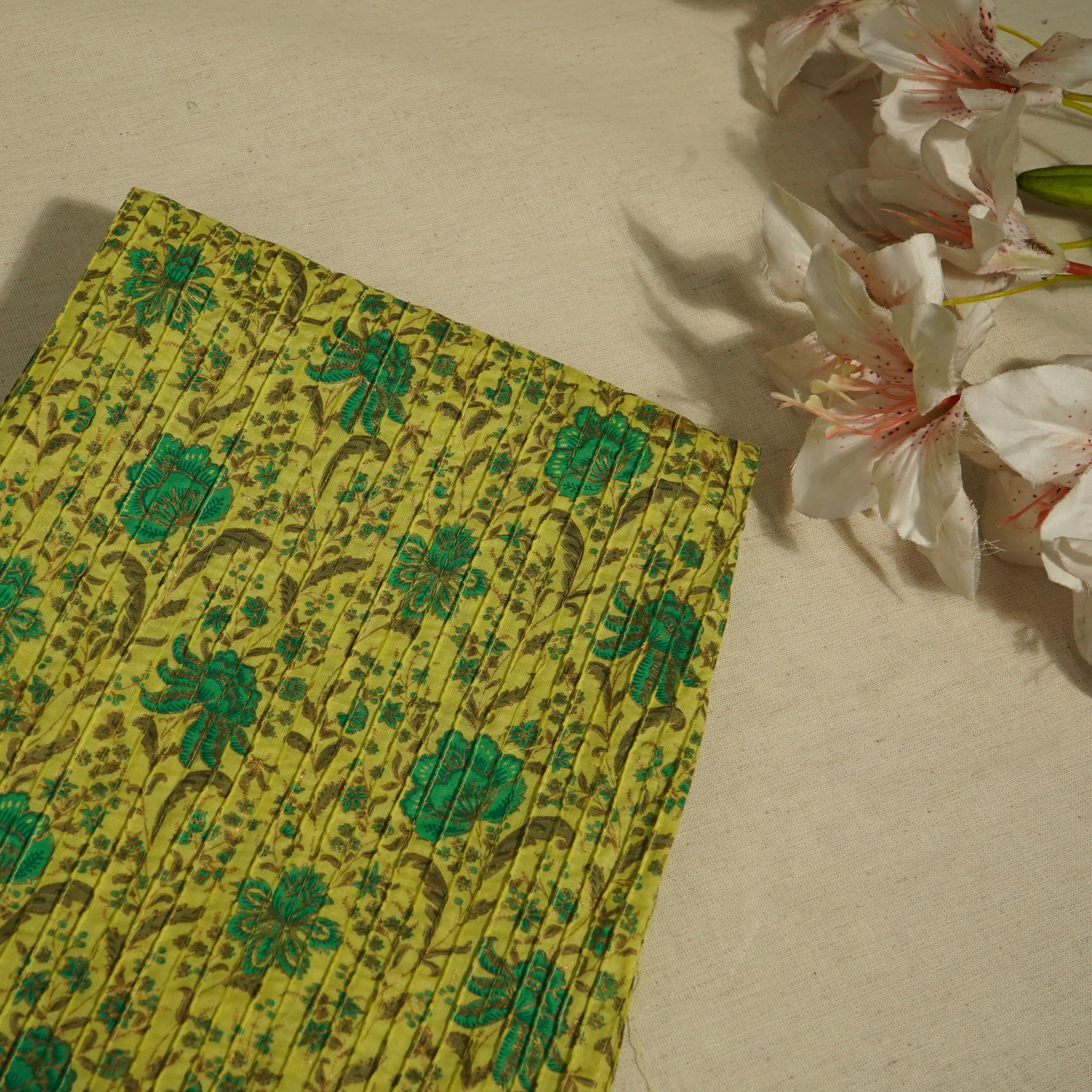 Green Floral Pintuck Cotton Fabric PB-23801