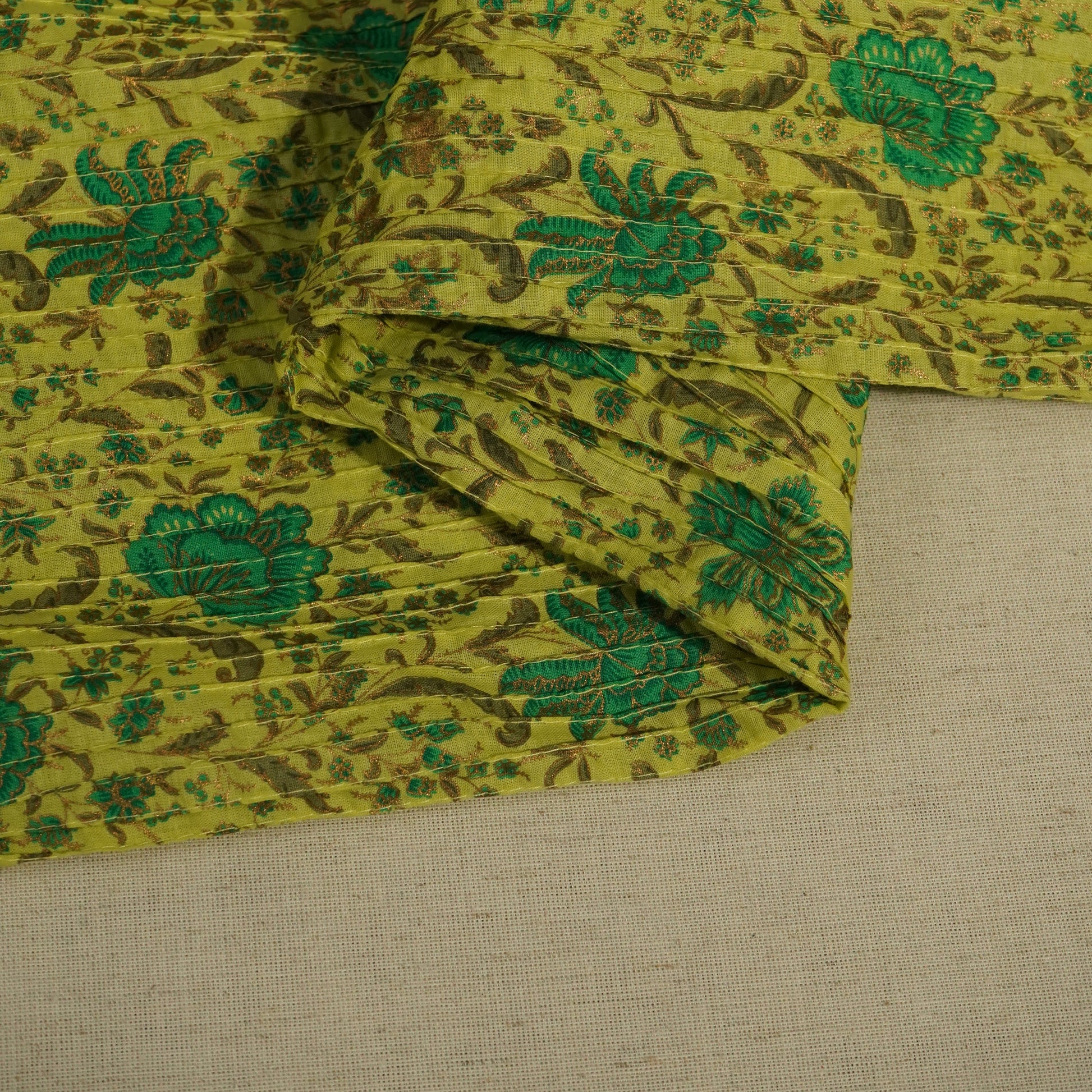 Green Floral Pintuck Cotton Fabric PB-23801