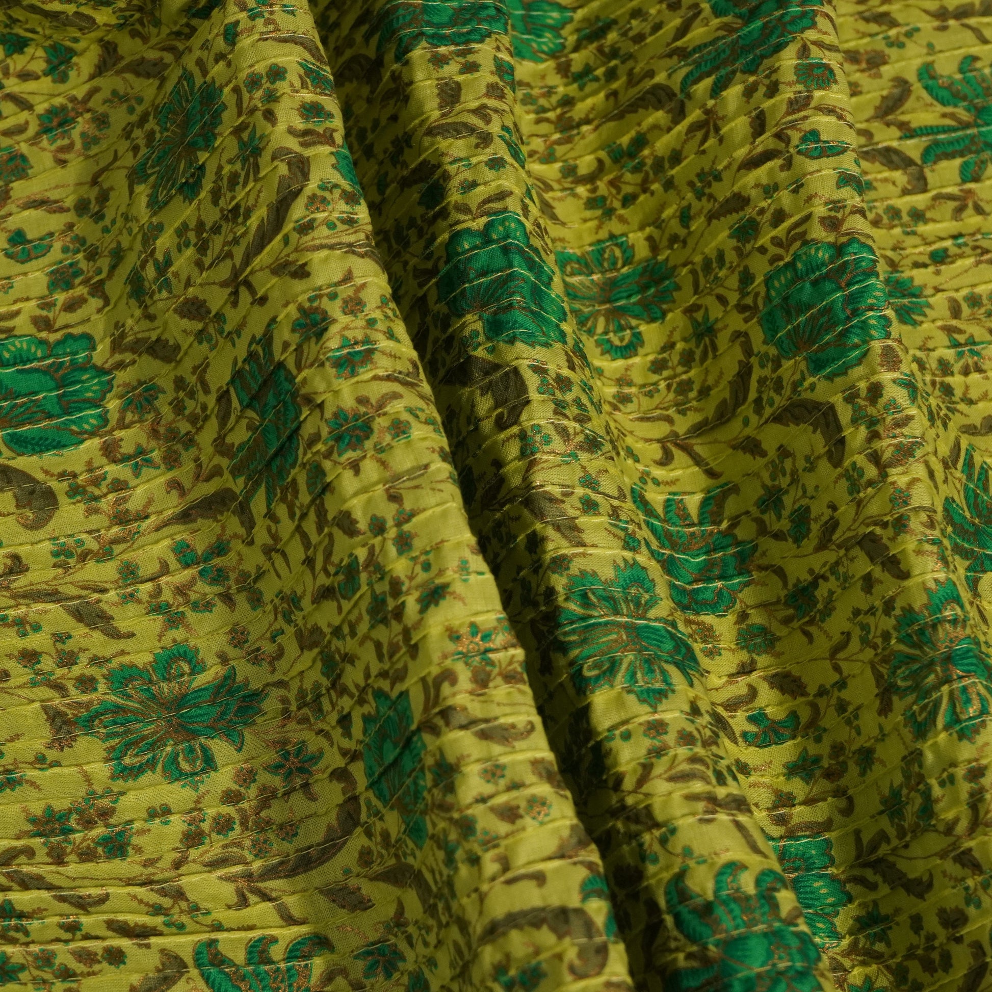 Green Floral Pintuck Cotton Fabric PB-23801