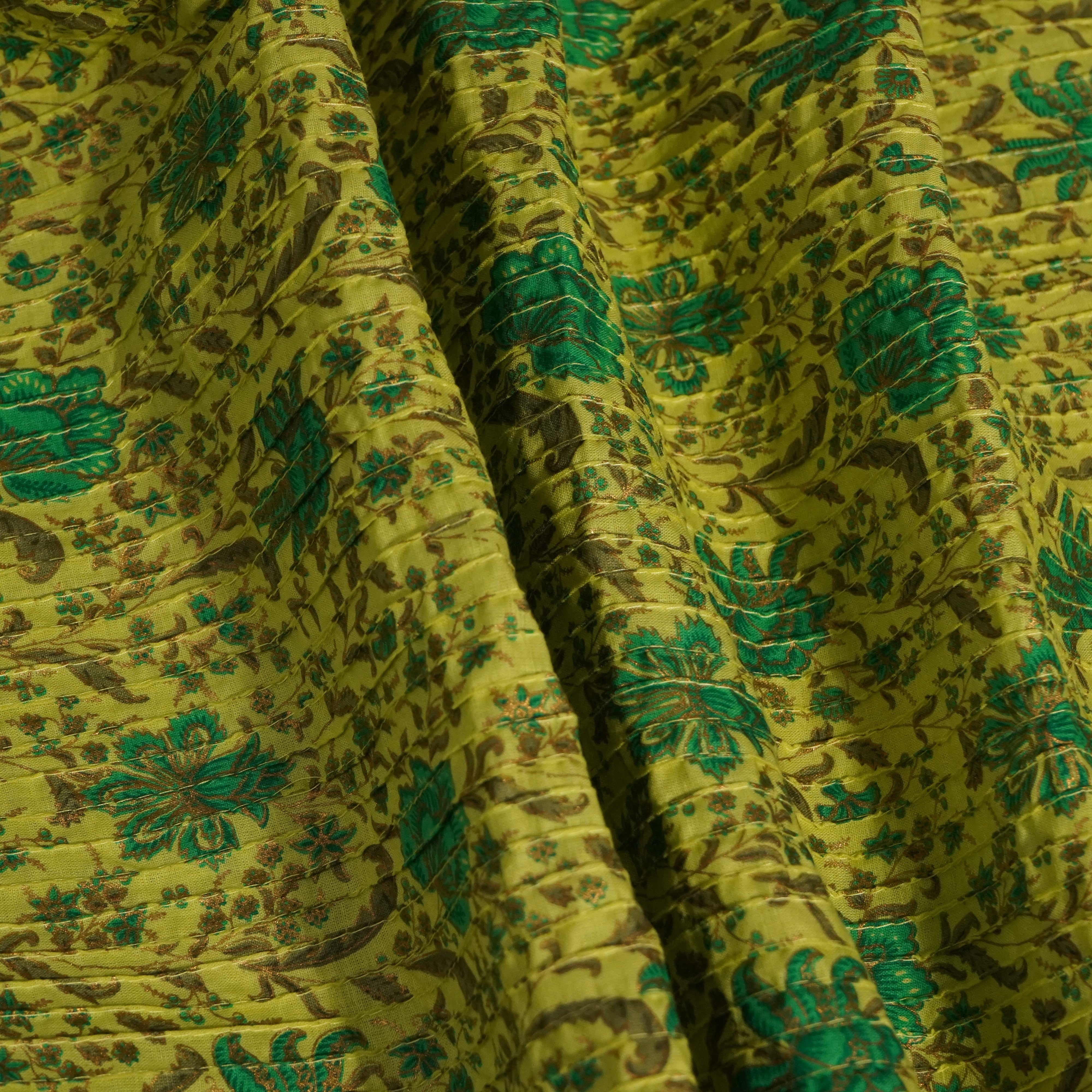 Green Floral Pintuck Cotton Fabric PB-23801