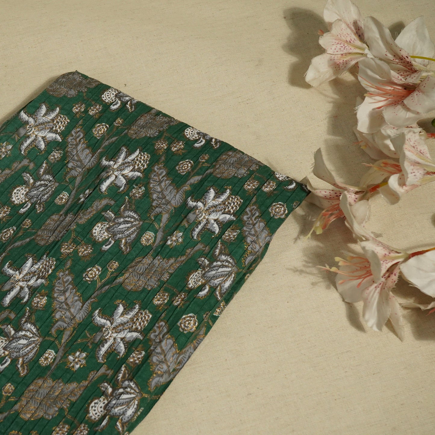 Dark Green Floral Pintuck Cotton Fabric PB-23803