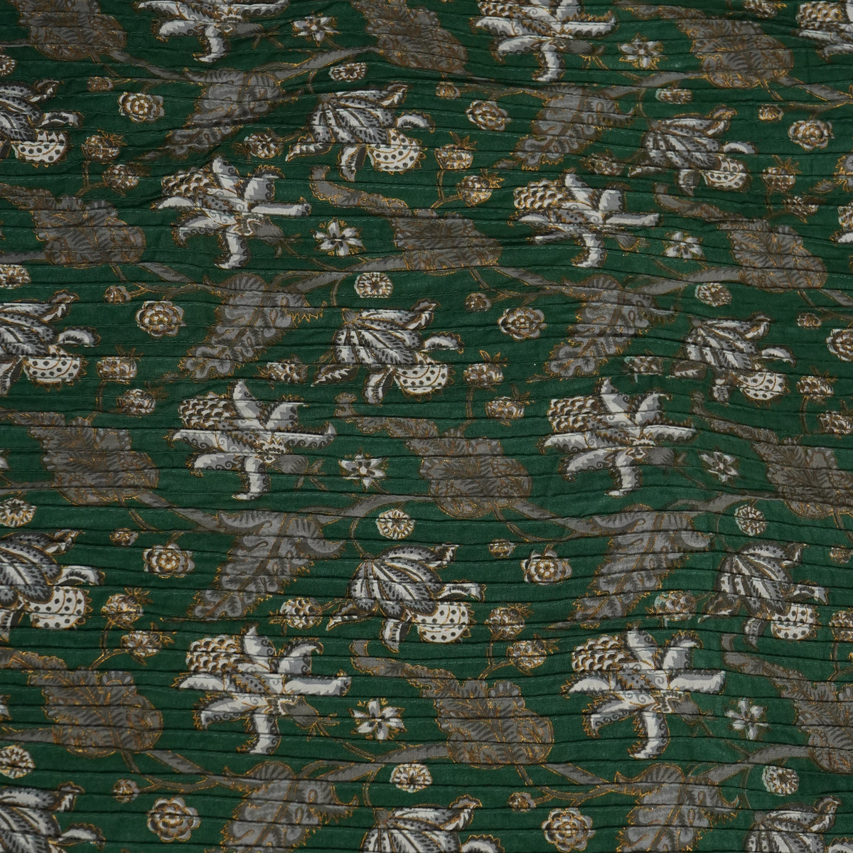 Dark Green Floral Pintuck Cotton Fabric PB-23803