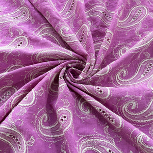 Purple Paisley Schiffli Embroidery Cotton Linen Fabric DVT-23808