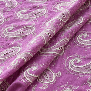 Purple Paisley Schiffli Embroidery Cotton Linen Fabric DVT-23808