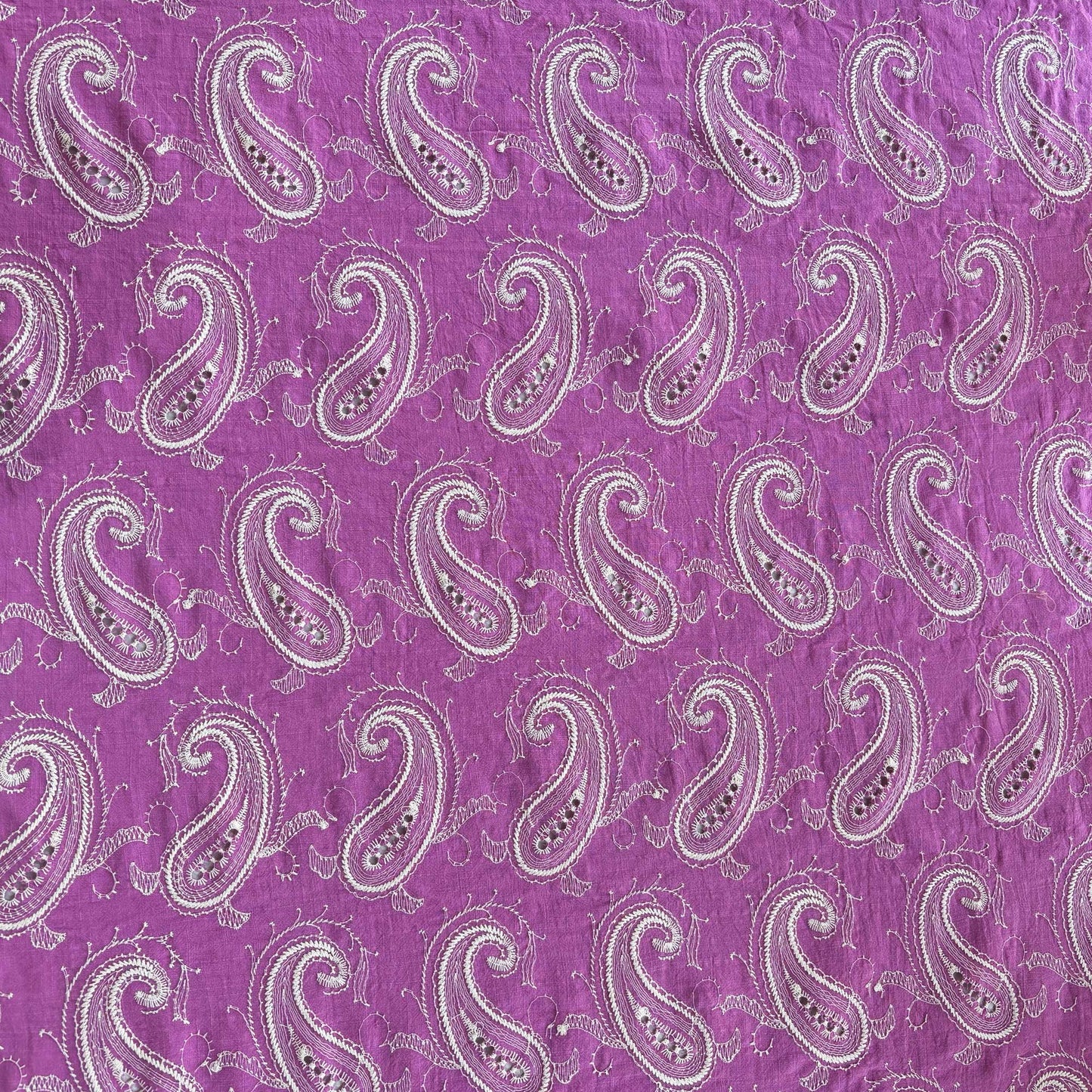 Purple Paisley Schiffli Embroidery Cotton Linen Fabric DVT-23808